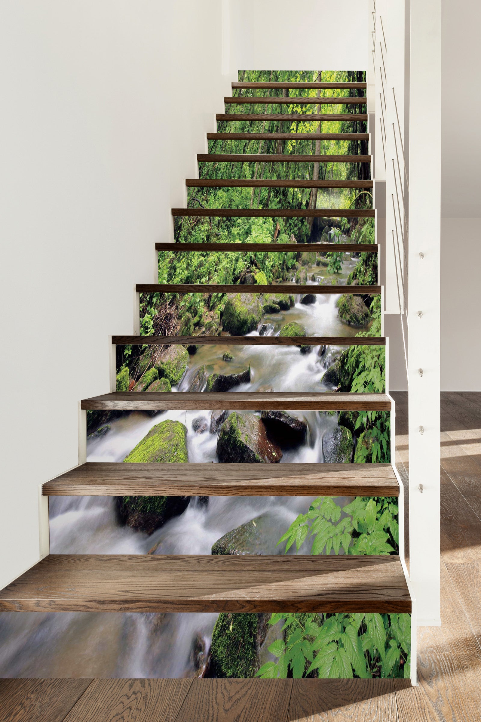 3D Slowly Flowing Water Between Forests 546 Stair Risers