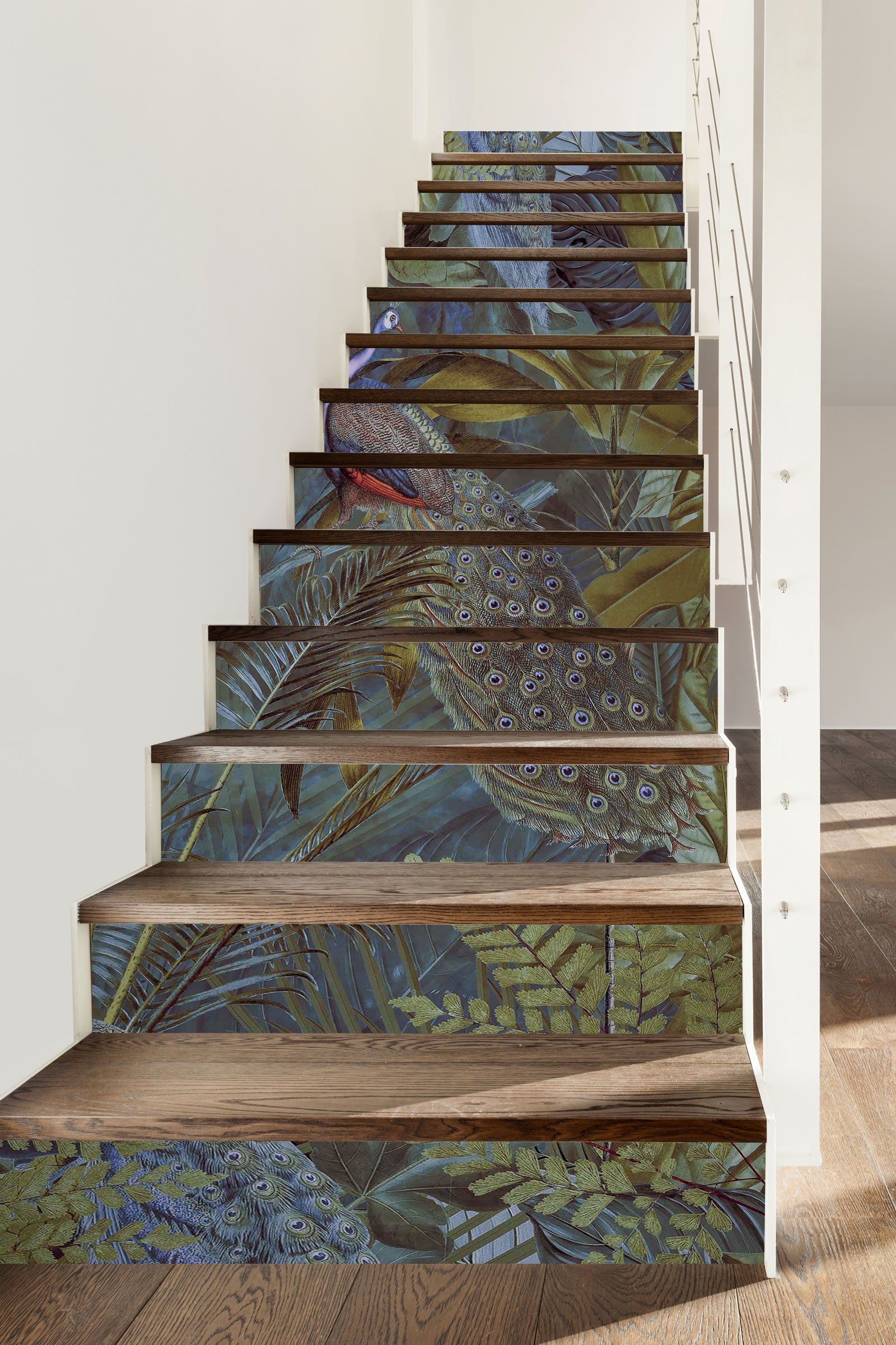 3D Green Jungle Peacock 10476 Andrea Haase Stair Risers