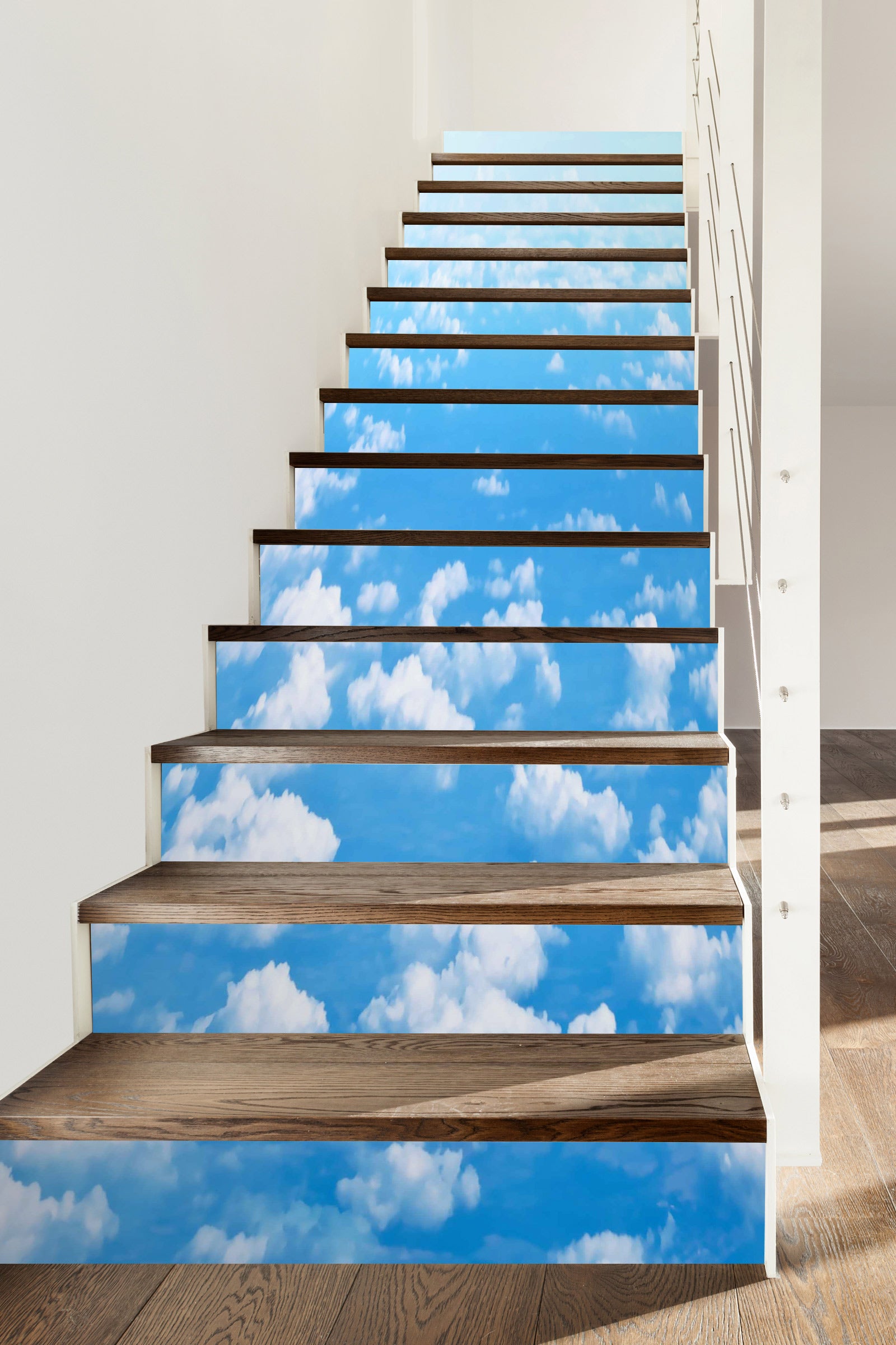 3D Blue Sky And White Clouds 067 Stair Risers