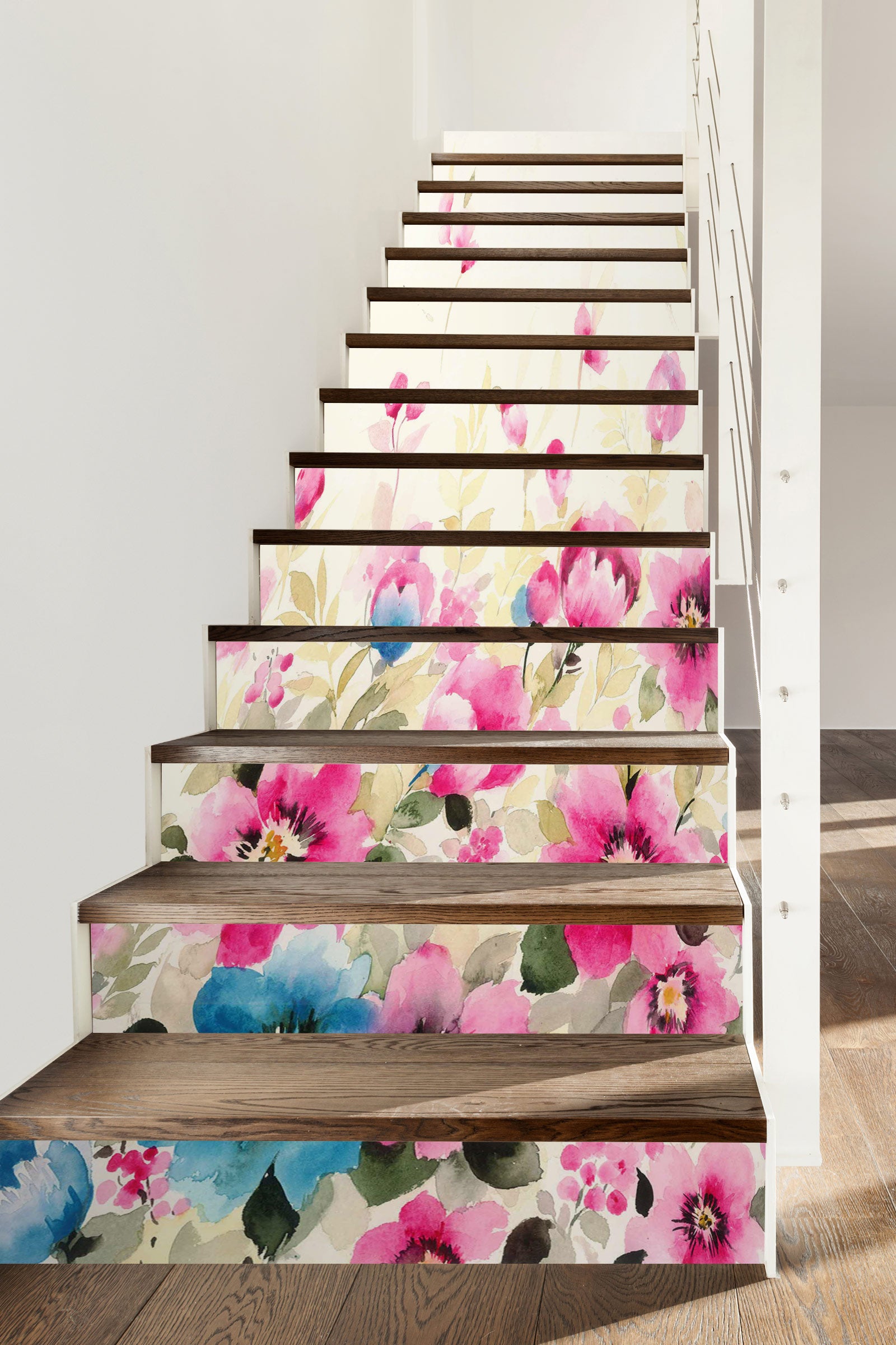 3D Blue And Pink Flowers 267 Stair Risers