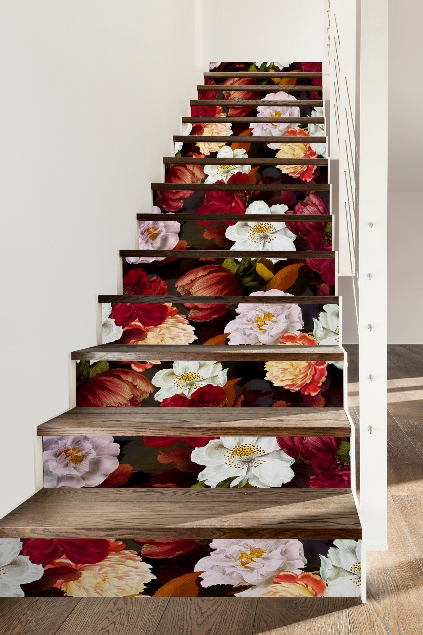 3D White Red Flower Pattern 10419 Uta Naumann Stair Risers