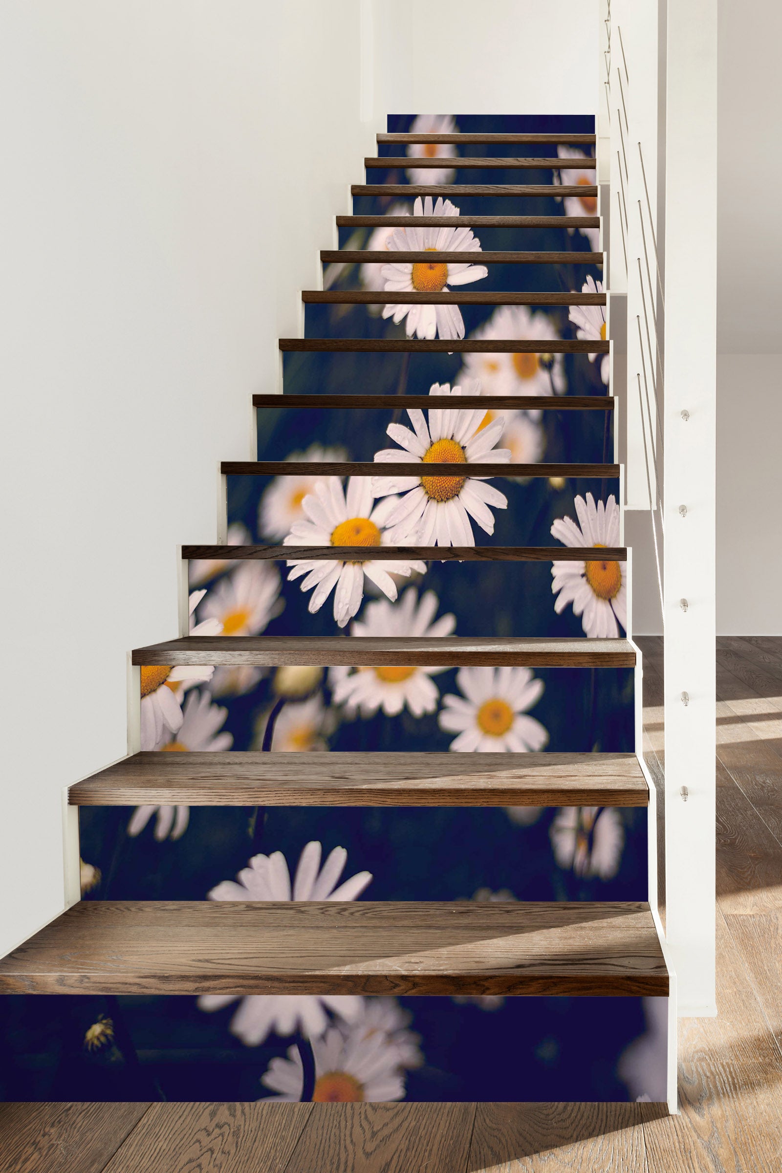 3D Fresh White Flowers 525 Stair Risers
