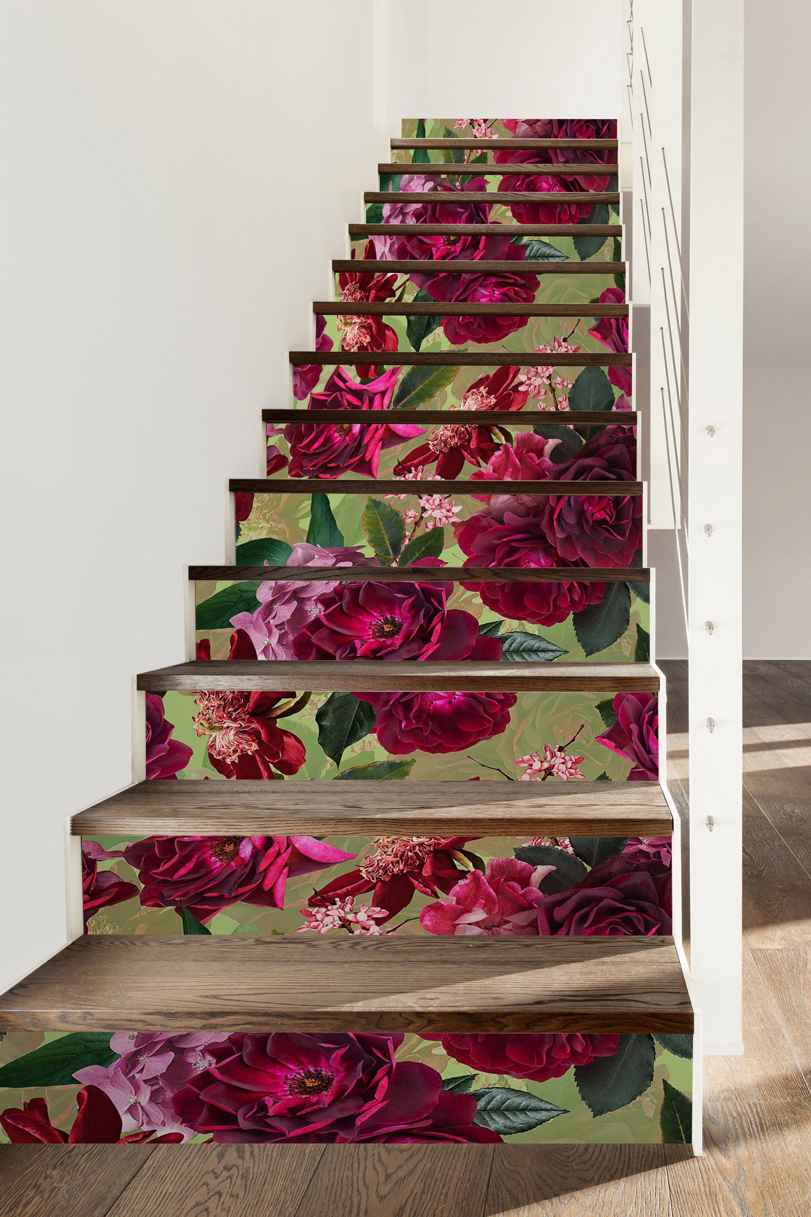 3D Crimson Flowers 10429 Uta Naumann Stair Risers