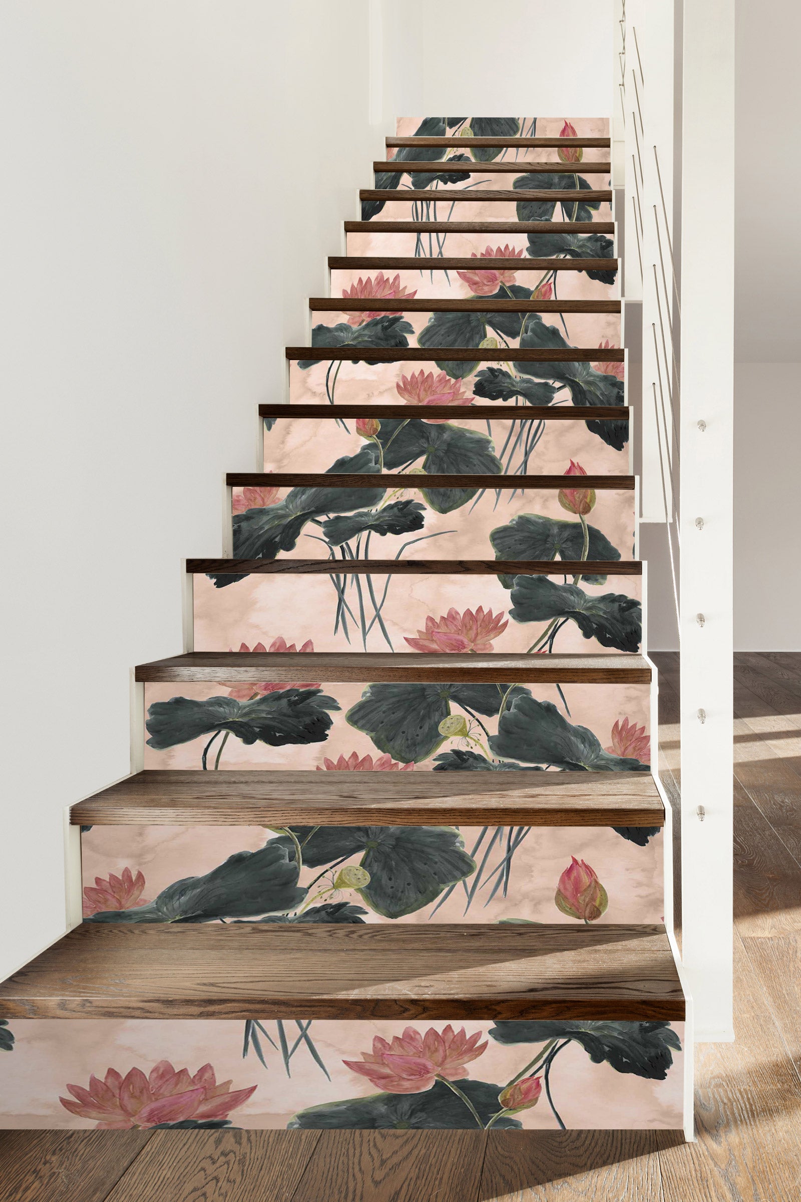 3D Watercolor Lotus Leaf 467 Stair Risers