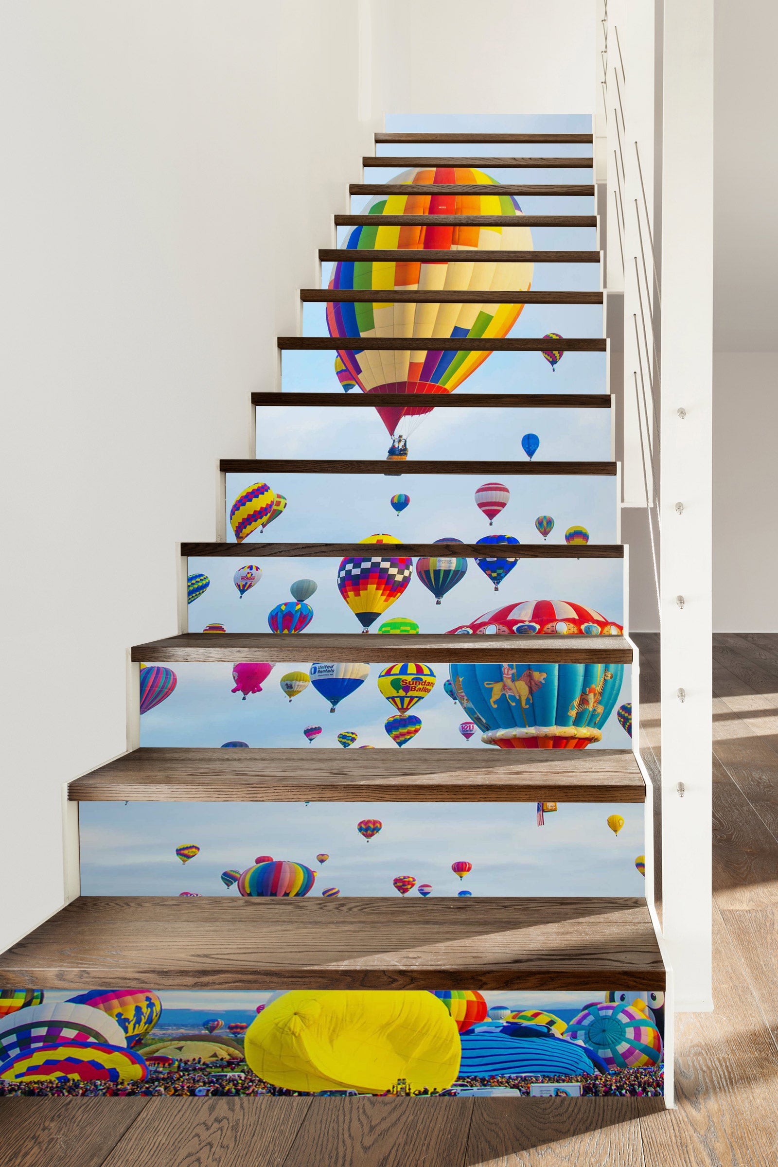 3D Lively Rainbow Hot Air Balloon 446 Stair Risers
