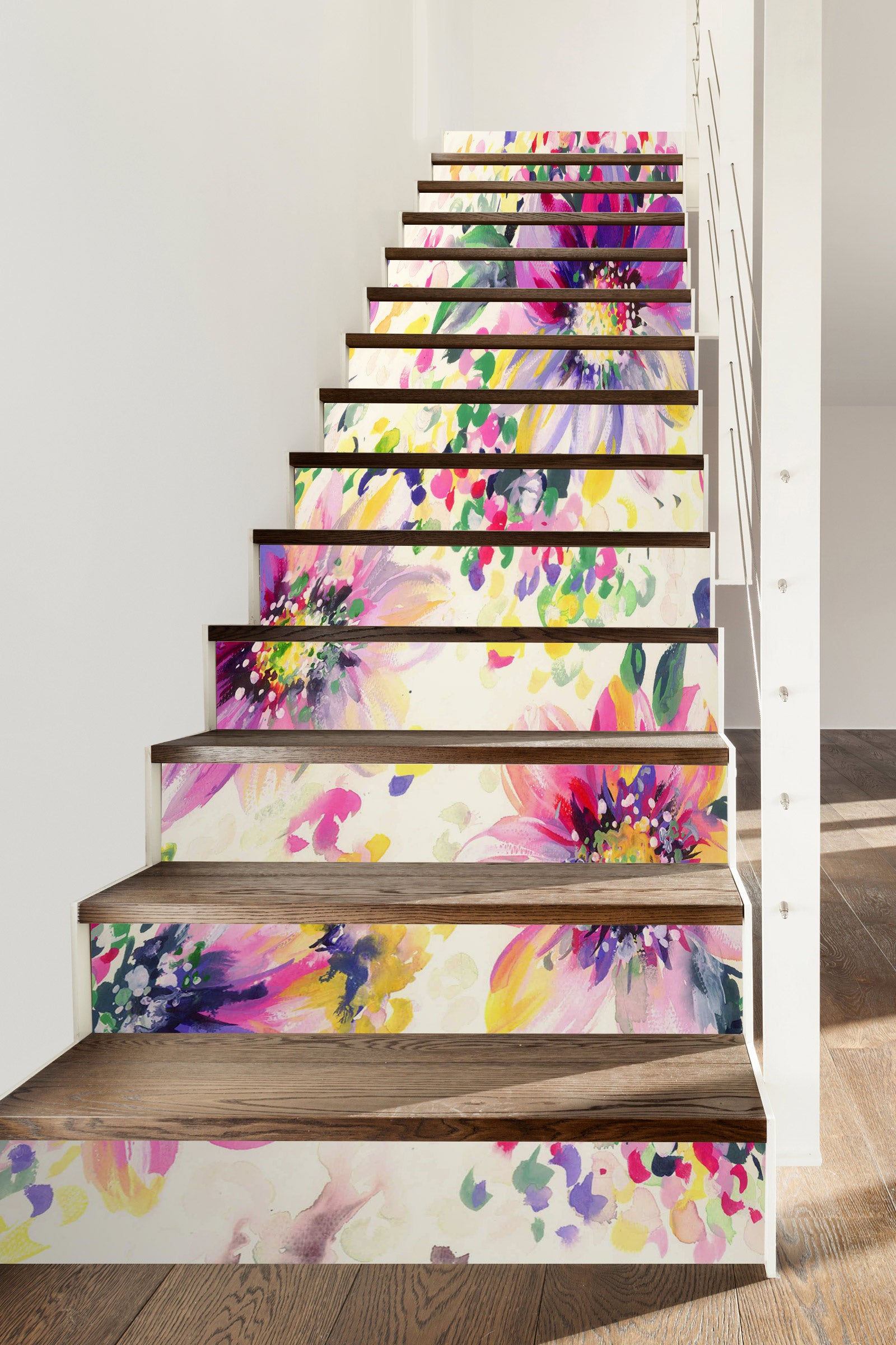 3D Colorful Dotted Flowers 303 Stair Risers