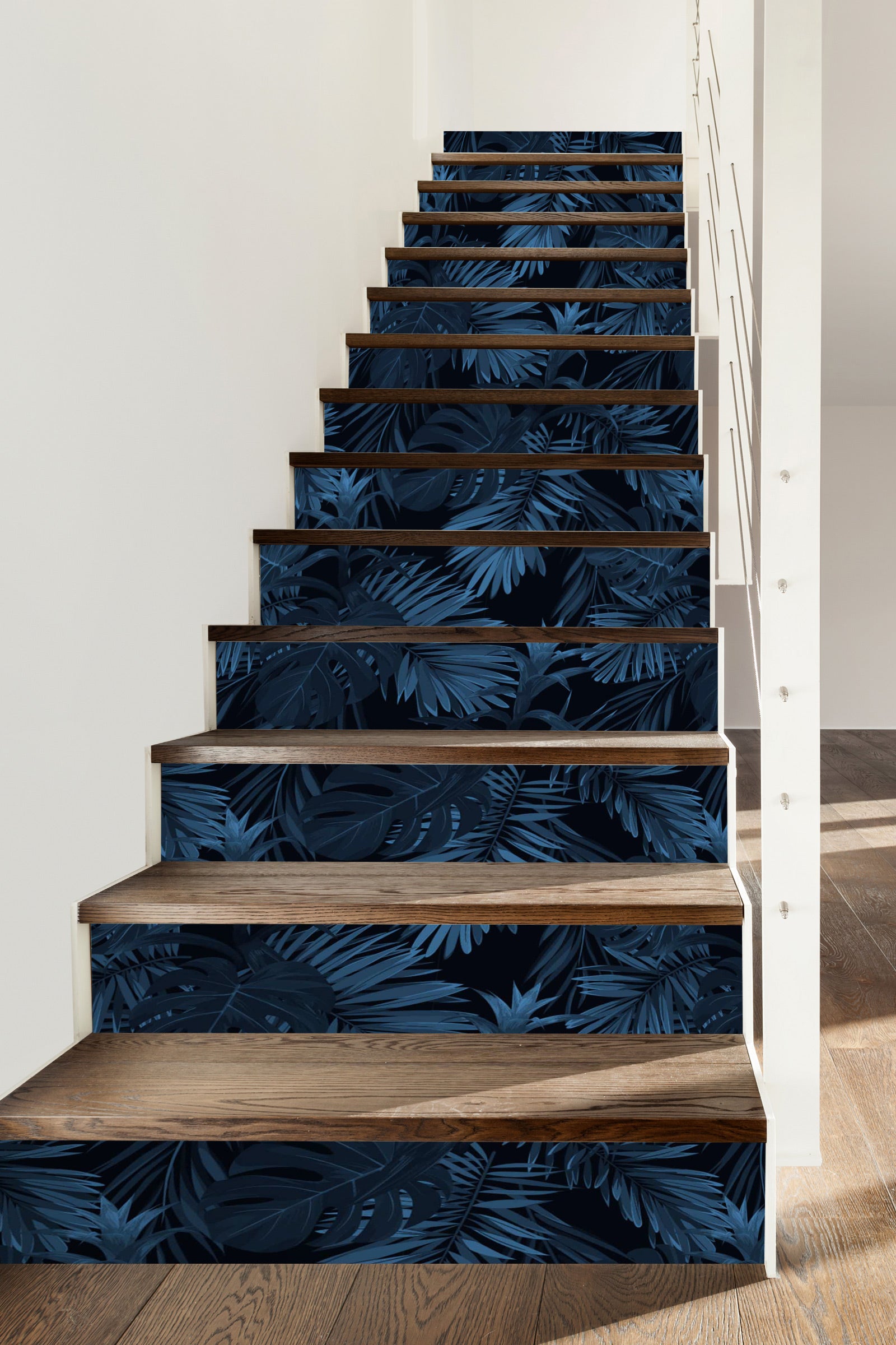 3D Dark Blue Leaves 471 Stair Risers