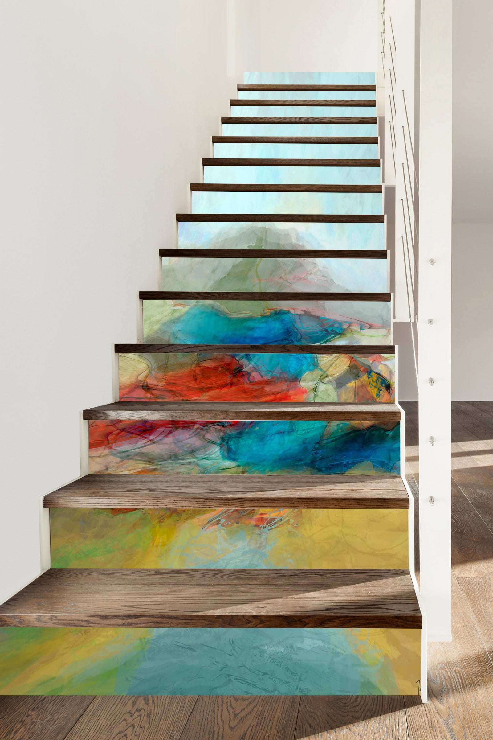 3D Watercolor Lines Pattern 104227 Michael Tienhaara Stair Risers