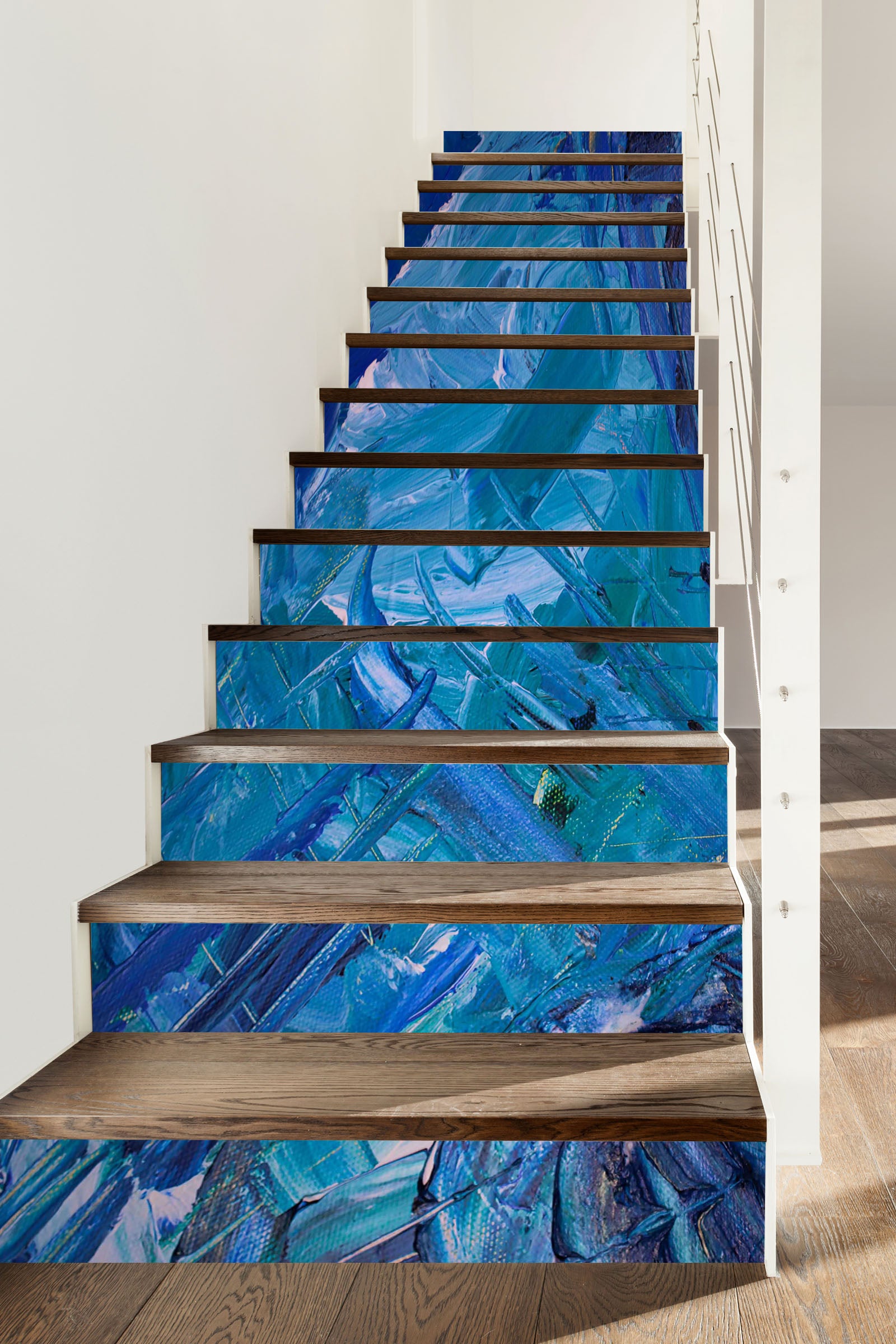 3D Blue Filtered Pattern 613 Stair Risers