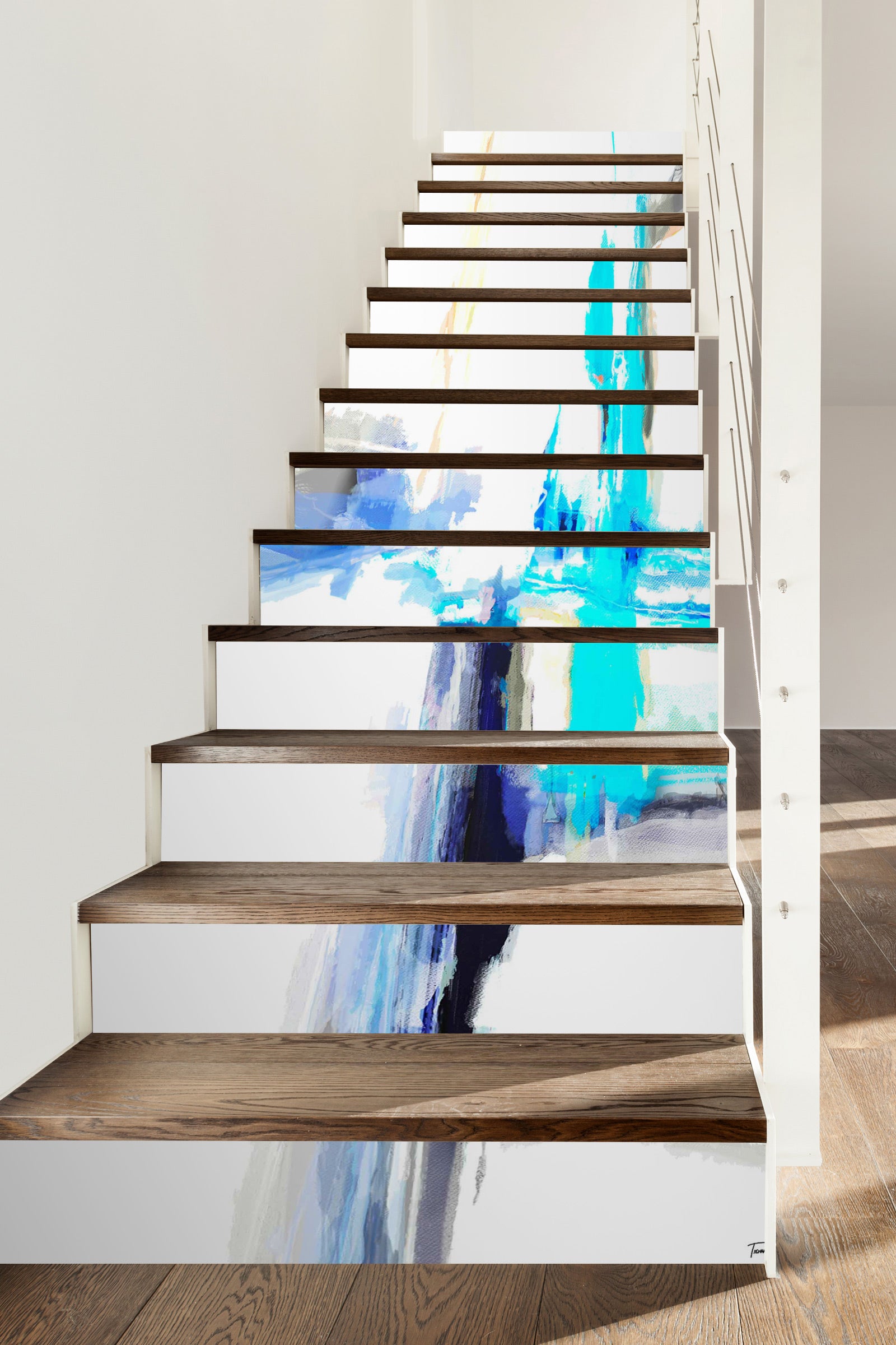 3D White Blue Pattern 9459 Michael Tienhaara Stair Risers