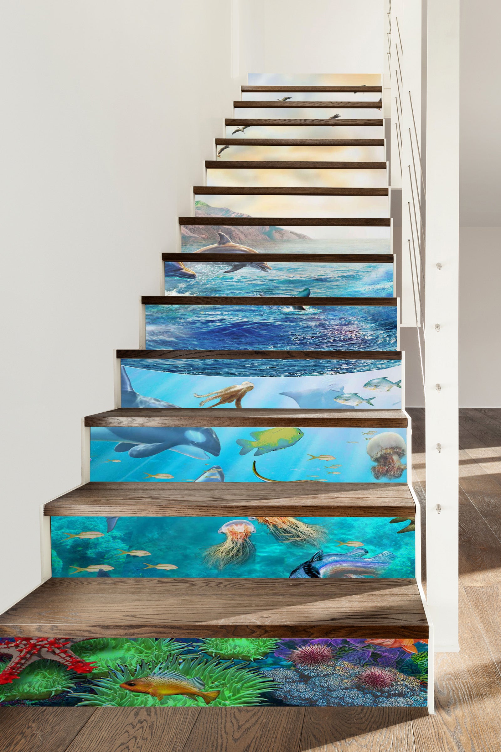 3D Ocean Dolphin Whale Seagull 96179 Adrian Chesterman Stair Risers
