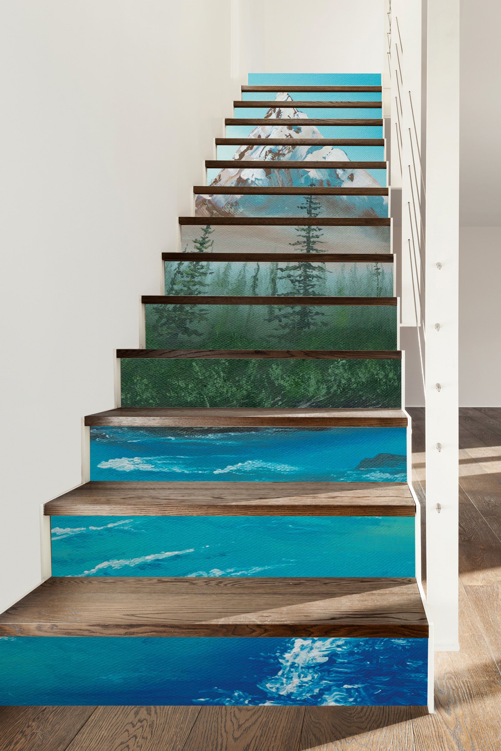 3D Snow Mountain River Forest 9479 Marina Zotova Stair Risers