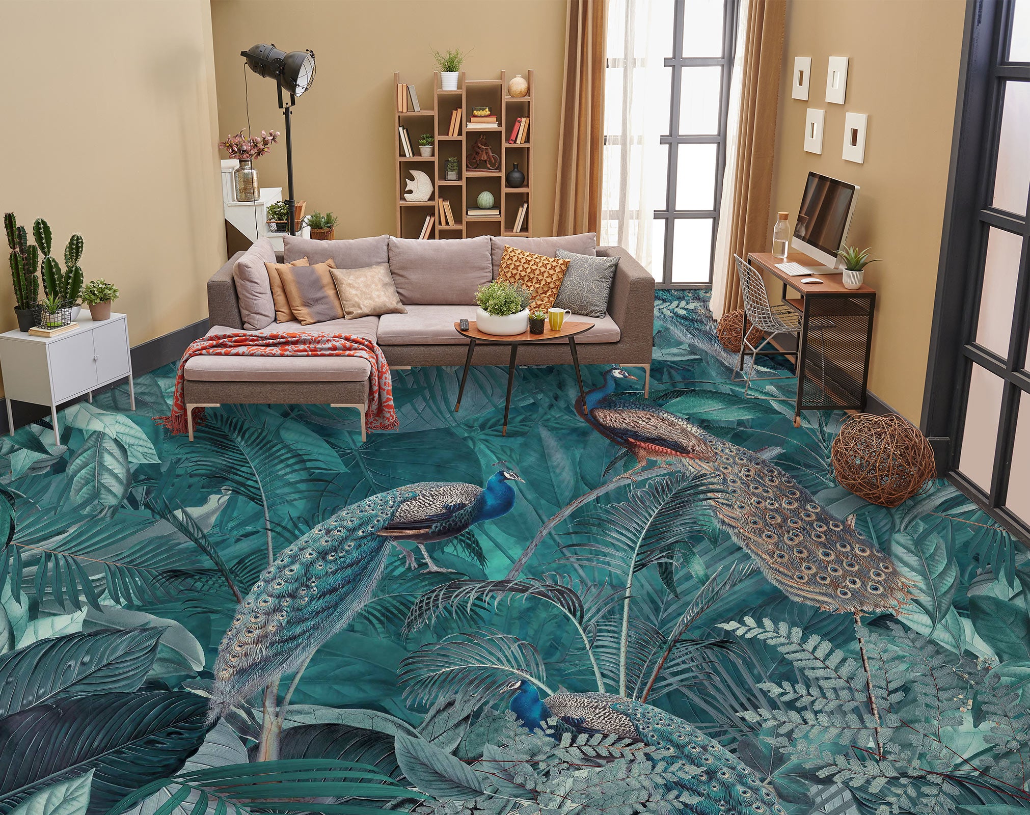 3D Jungle Peacock 10039 Andrea Haase Floor Mural  Wallpaper Murals Self-Adhesive Removable Print Epoxy