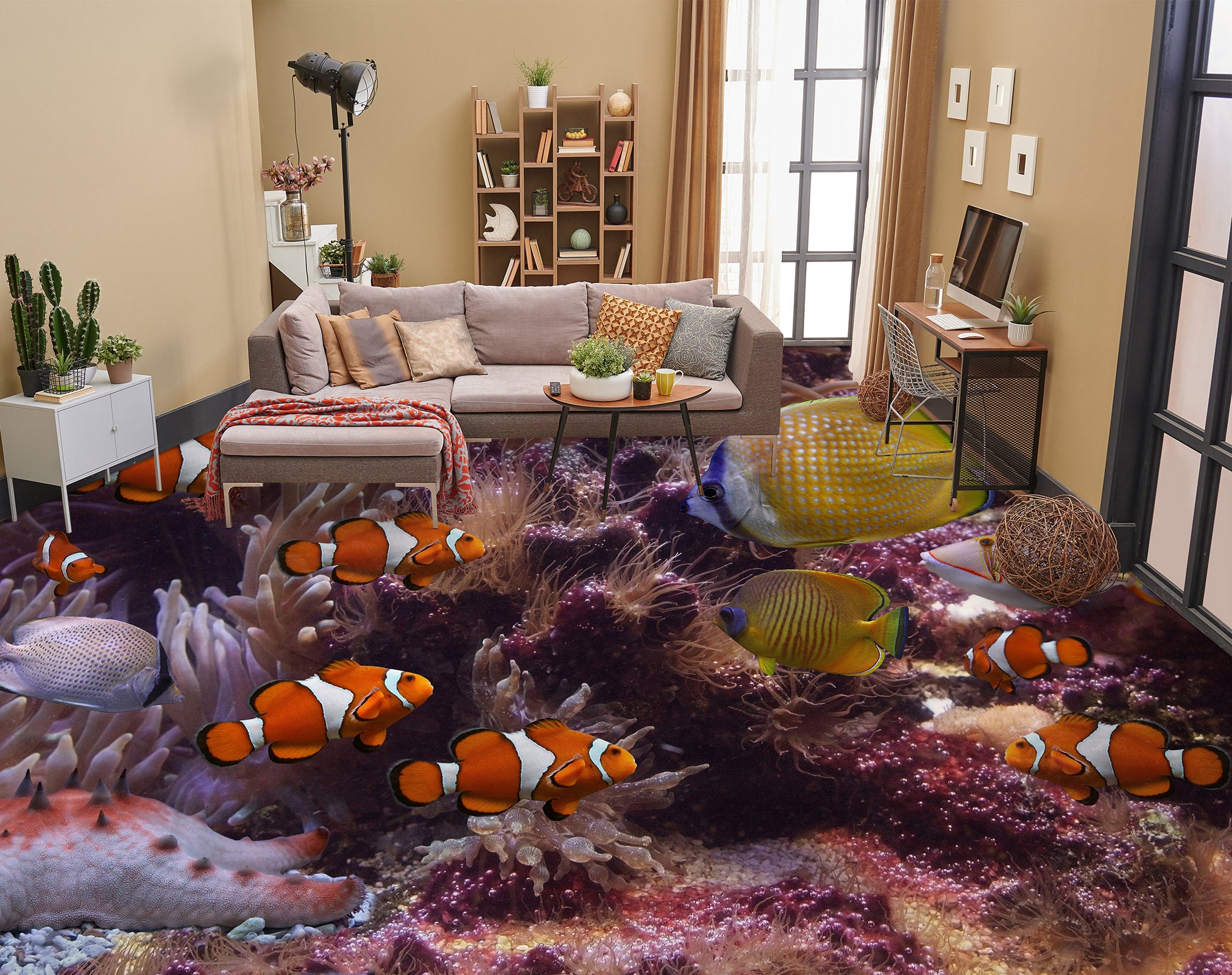 3D Orange And White Fish 1457 Floor Mural  Wallpaper Murals Self-Adhesive Removable Print Epoxy