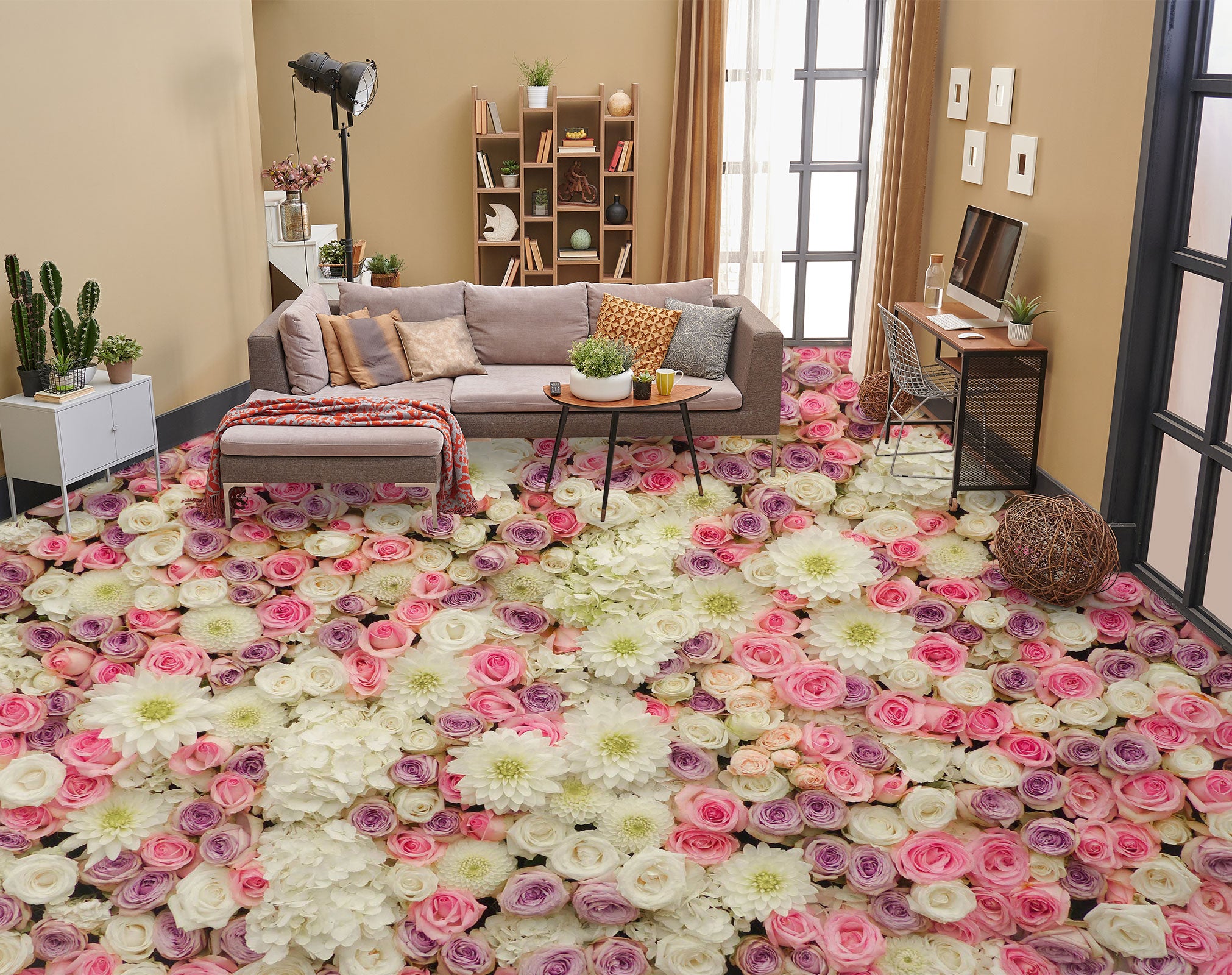 3D Roses And Chrysanthemums 414 Floor Mural  Wallpaper Murals Rug & Mat Print Epoxy waterproof bath floor