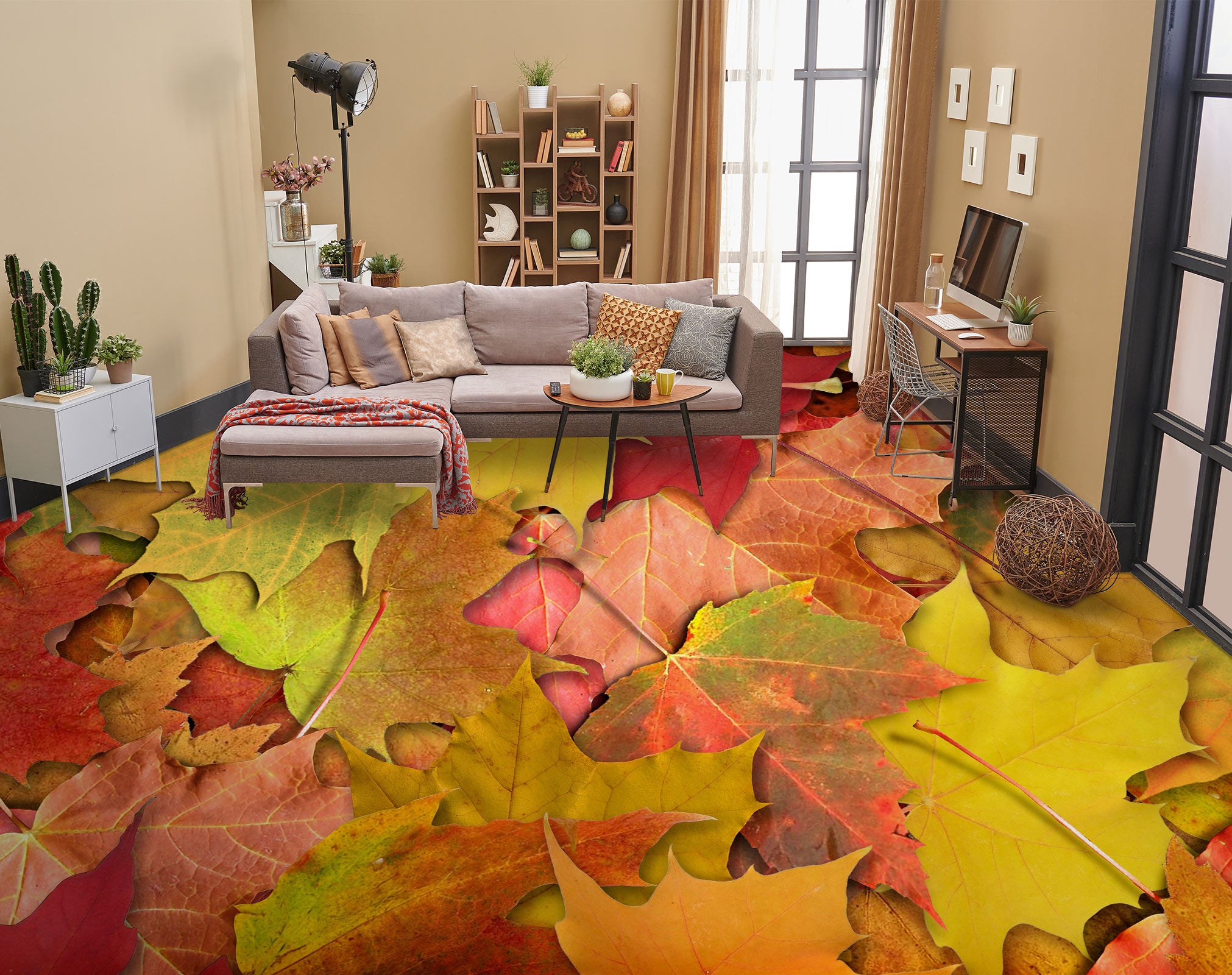 3D Autumn Cascading Leaves 1365 Floor Mural  Wallpaper Murals Self-Adhesive Removable Print Epoxy