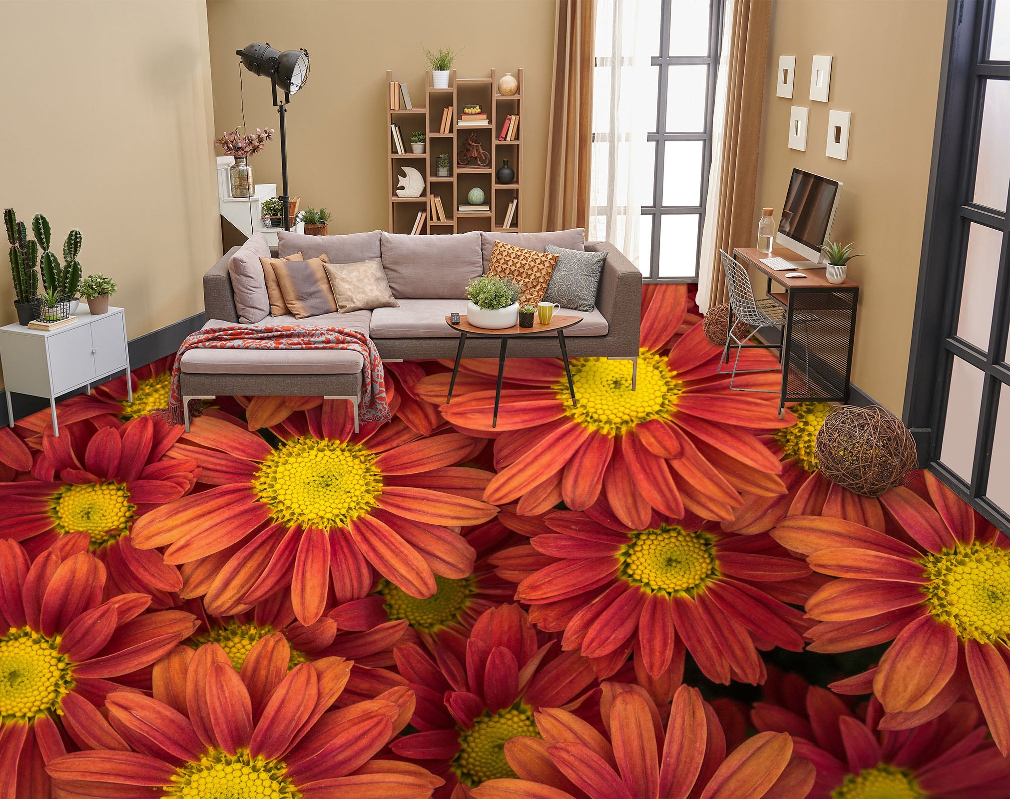 3D Red Chrysanthemum 1516 Floor Mural  Wallpaper Murals Self-Adhesive Removable Print Epoxy