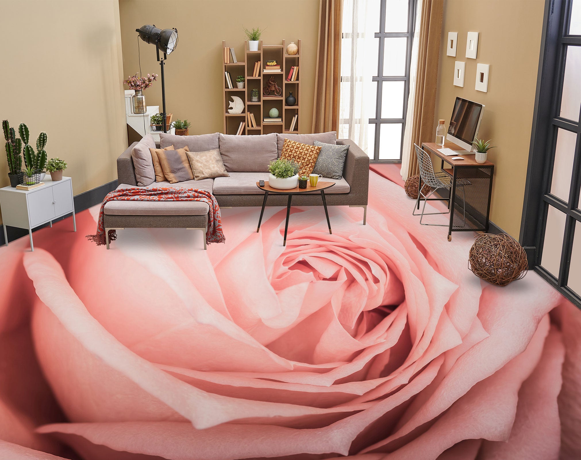 3D Story Pink Rose 1112 Floor Mural  Wallpaper Murals Self-Adhesive Removable Print Epoxy
