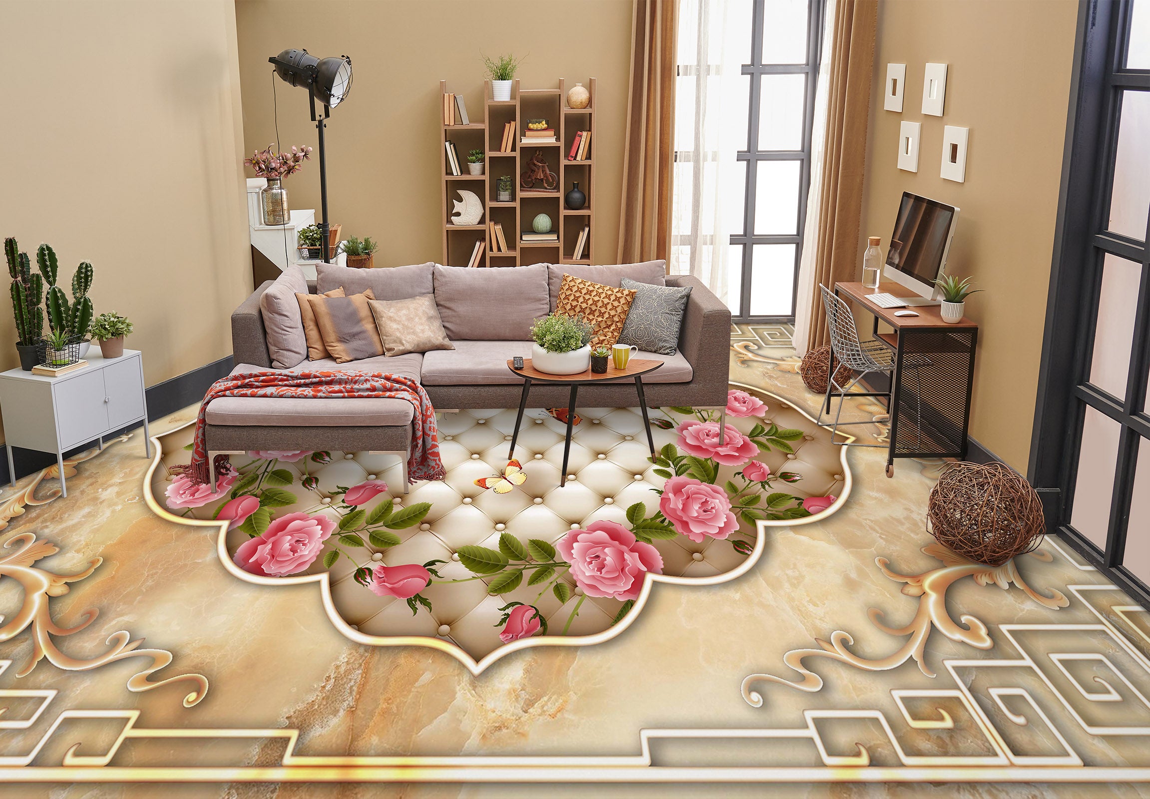 3D Gorgeous Pink Roses 1504 Floor Mural  Wallpaper Murals Self-Adhesive Removable Print Epoxy