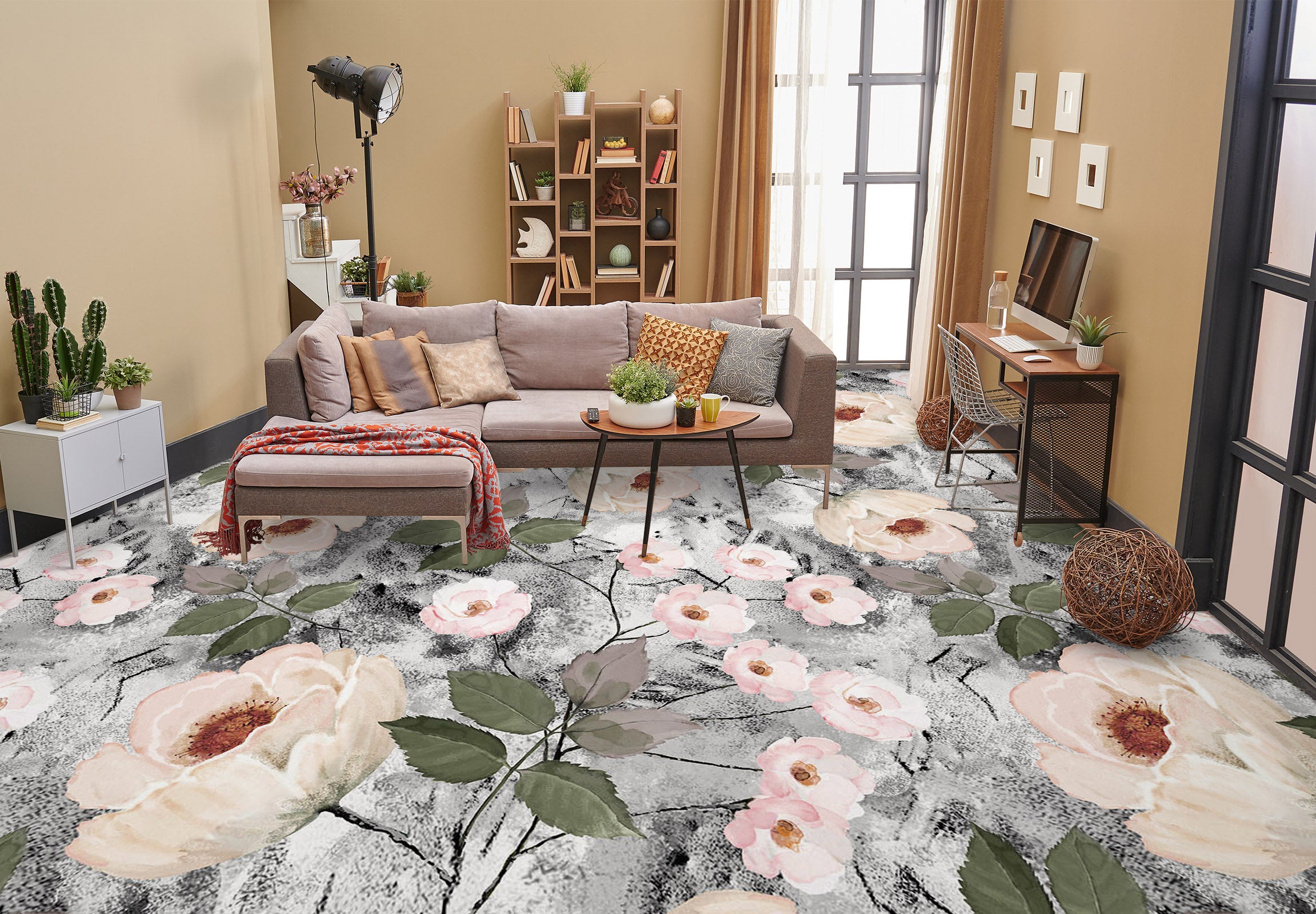 3D Vintage Elegant Flowers 574 Floor Mural
