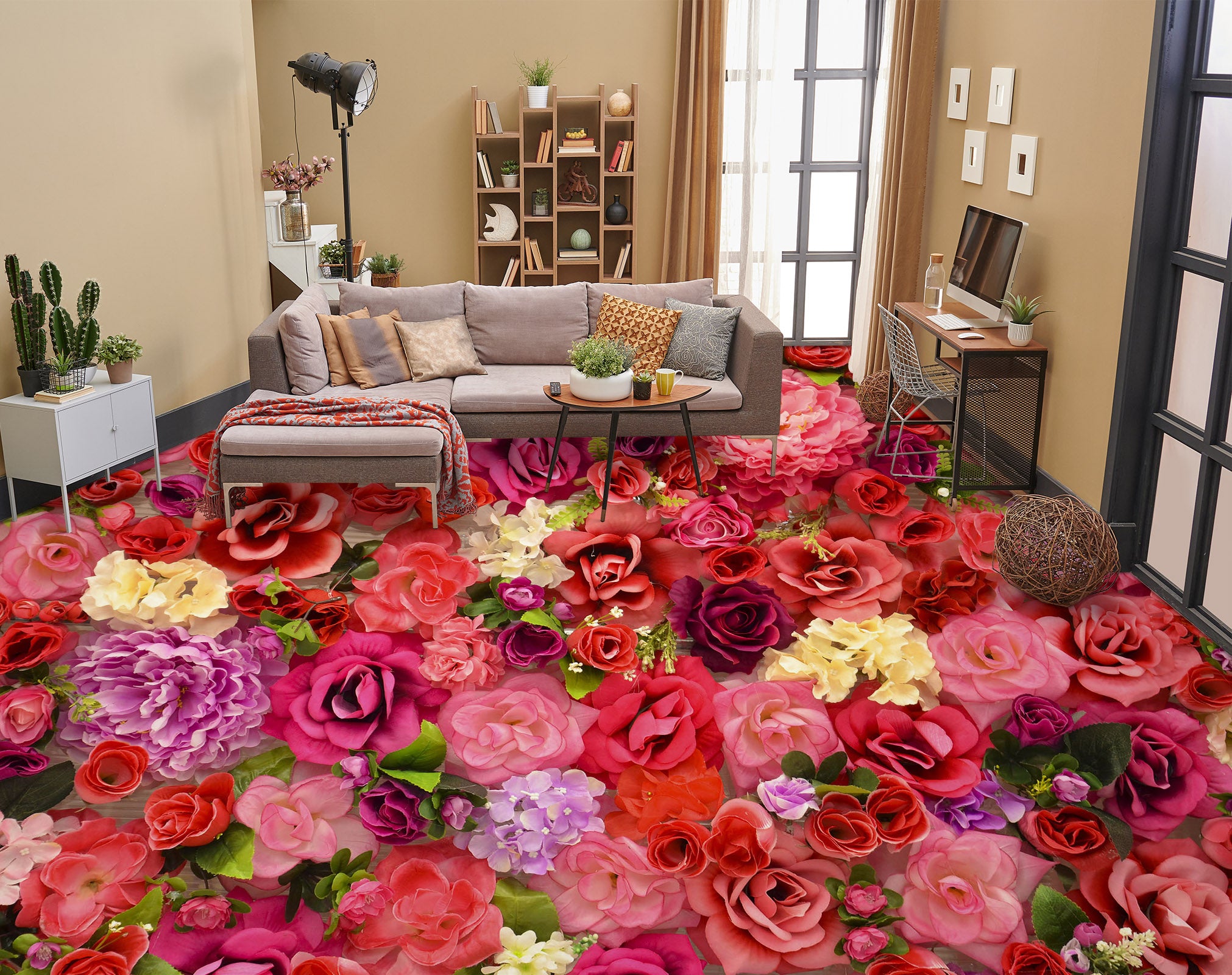 3D Gorgeous Red Flowers 347 Floor Mural  Wallpaper Murals Rug & Mat Print Epoxy waterproof bath floor