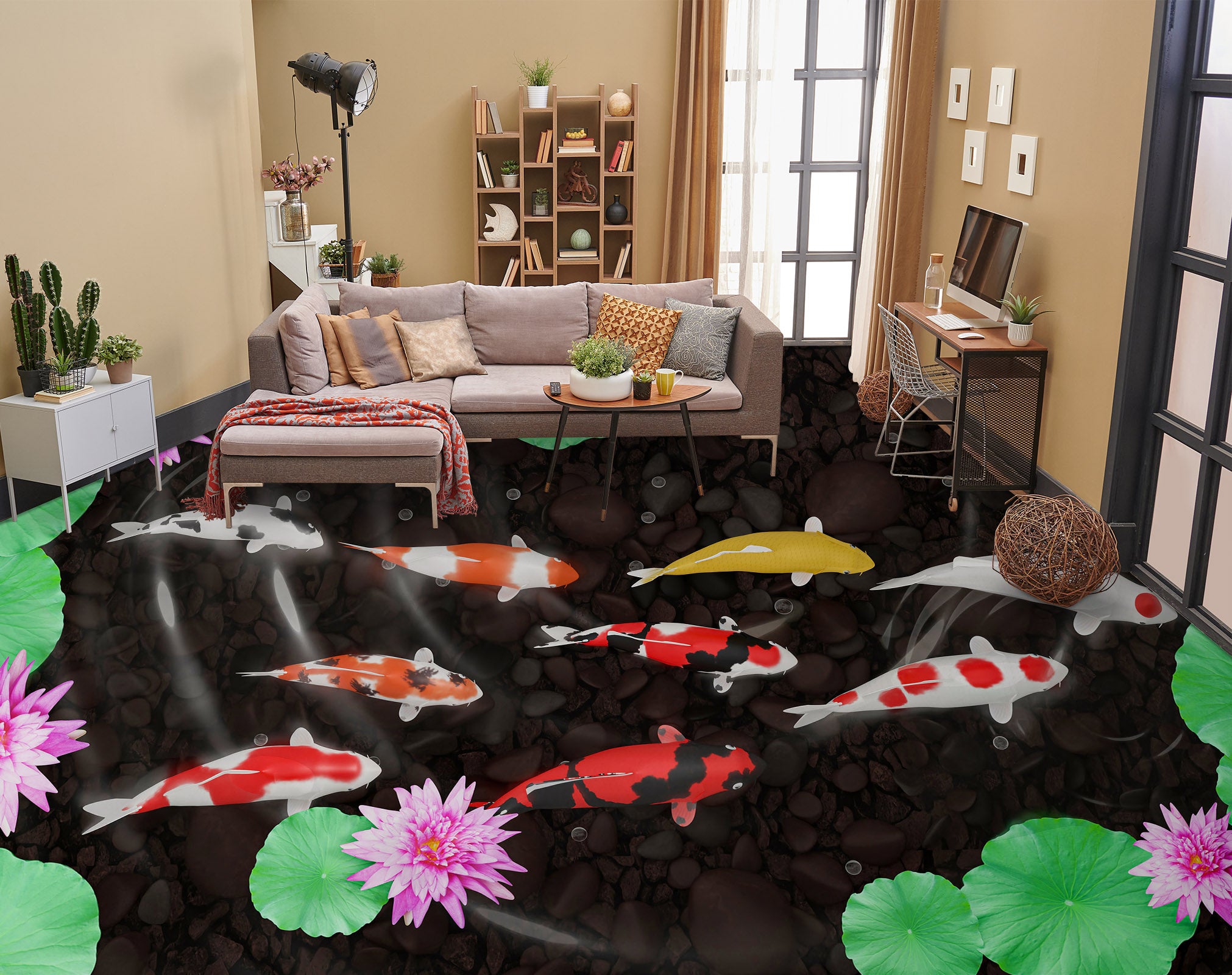 3D Pink Water Lily 254 Floor Mural  Wallpaper Murals Rug & Mat Print Epoxy waterproof bath floor