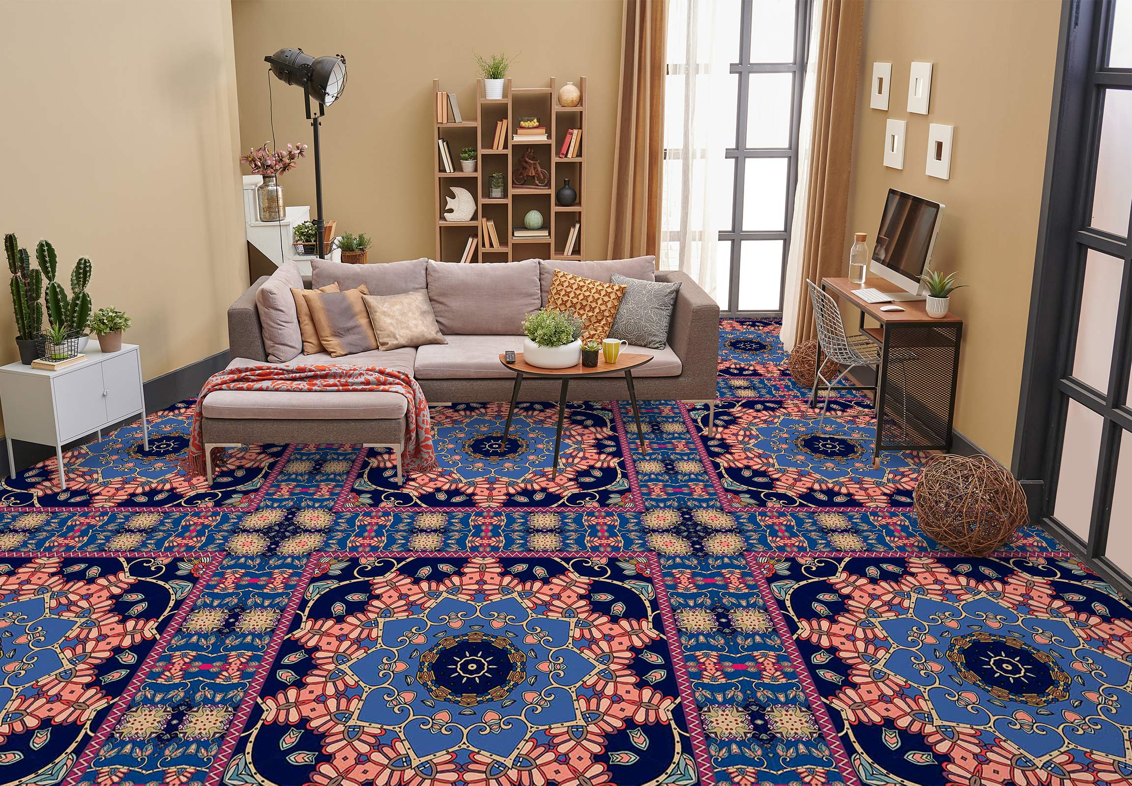 3D Blue Lotus Pattern 1320 Floor Mural  Wallpaper Murals Self-Adhesive Removable Print Epoxy