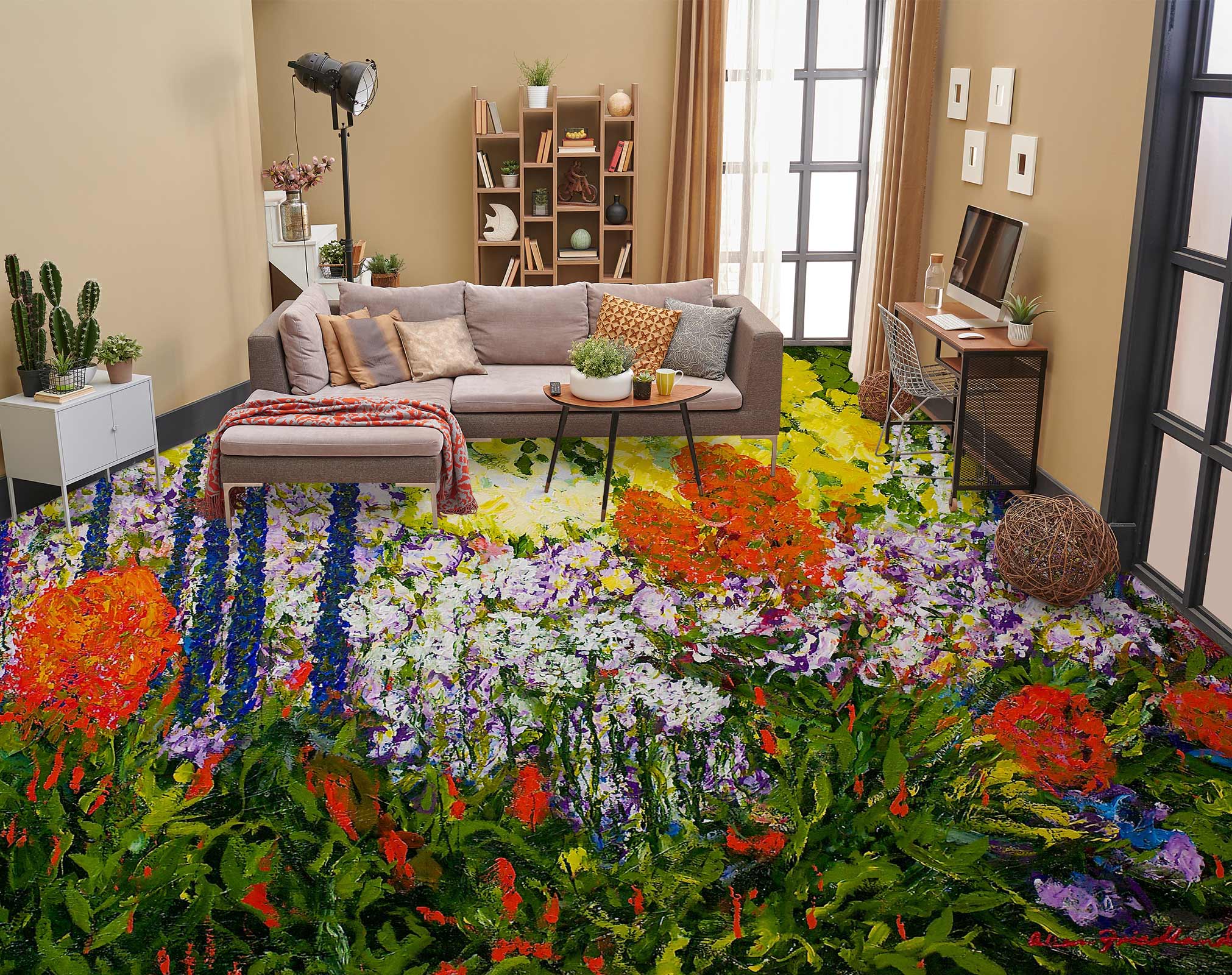 3D Flower Bush 9605 Allan P. Friedlander Floor Mural  Wallpaper Murals Self-Adhesive Removable Print Epoxy