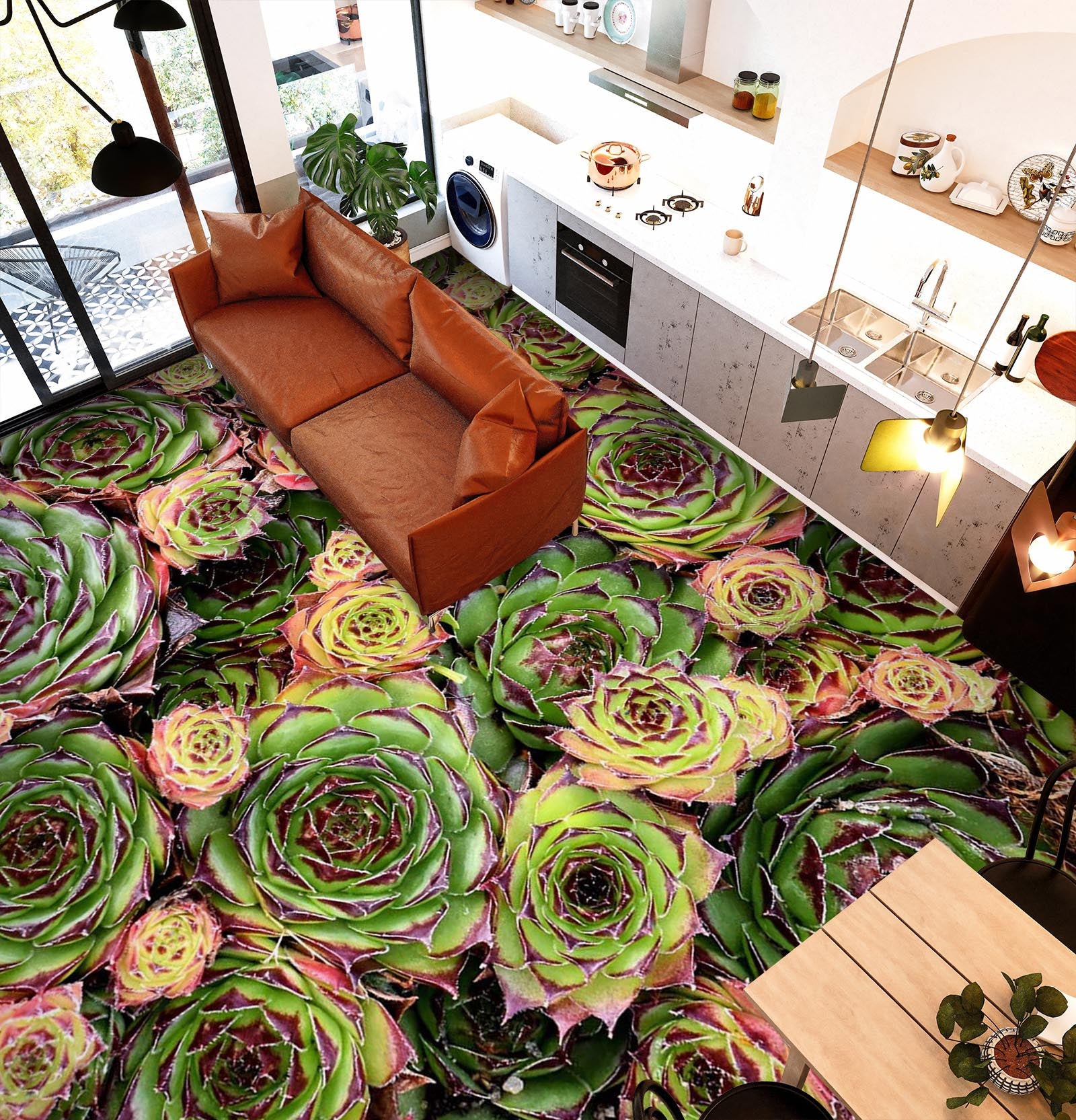 3D Lush Succulent Flowers 374 Floor Mural  Wallpaper Murals Rug & Mat Print Epoxy waterproof bath floor