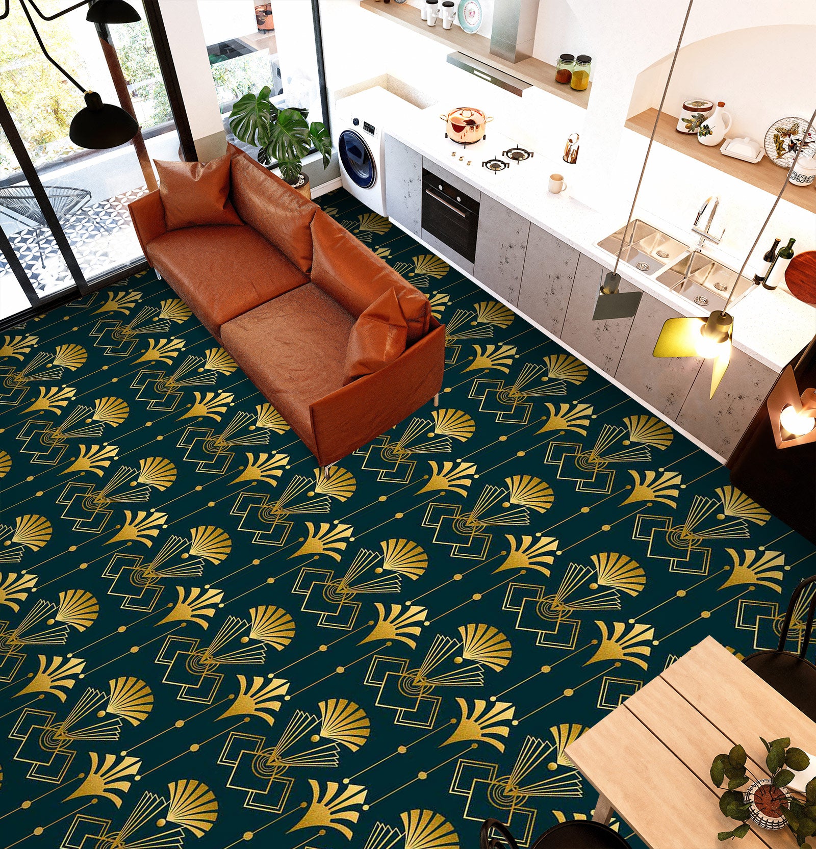 3D Golden Fan Pattern 102114 Andrea Haase Floor Mural  Wallpaper Murals Self-Adhesive Removable Print Epoxy