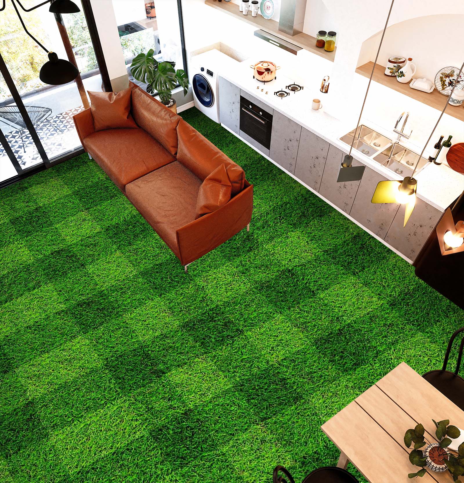 3D Staggered Green Lawn 1448 Floor Mural  Wallpaper Murals Self-Adhesive Removable Print Epoxy