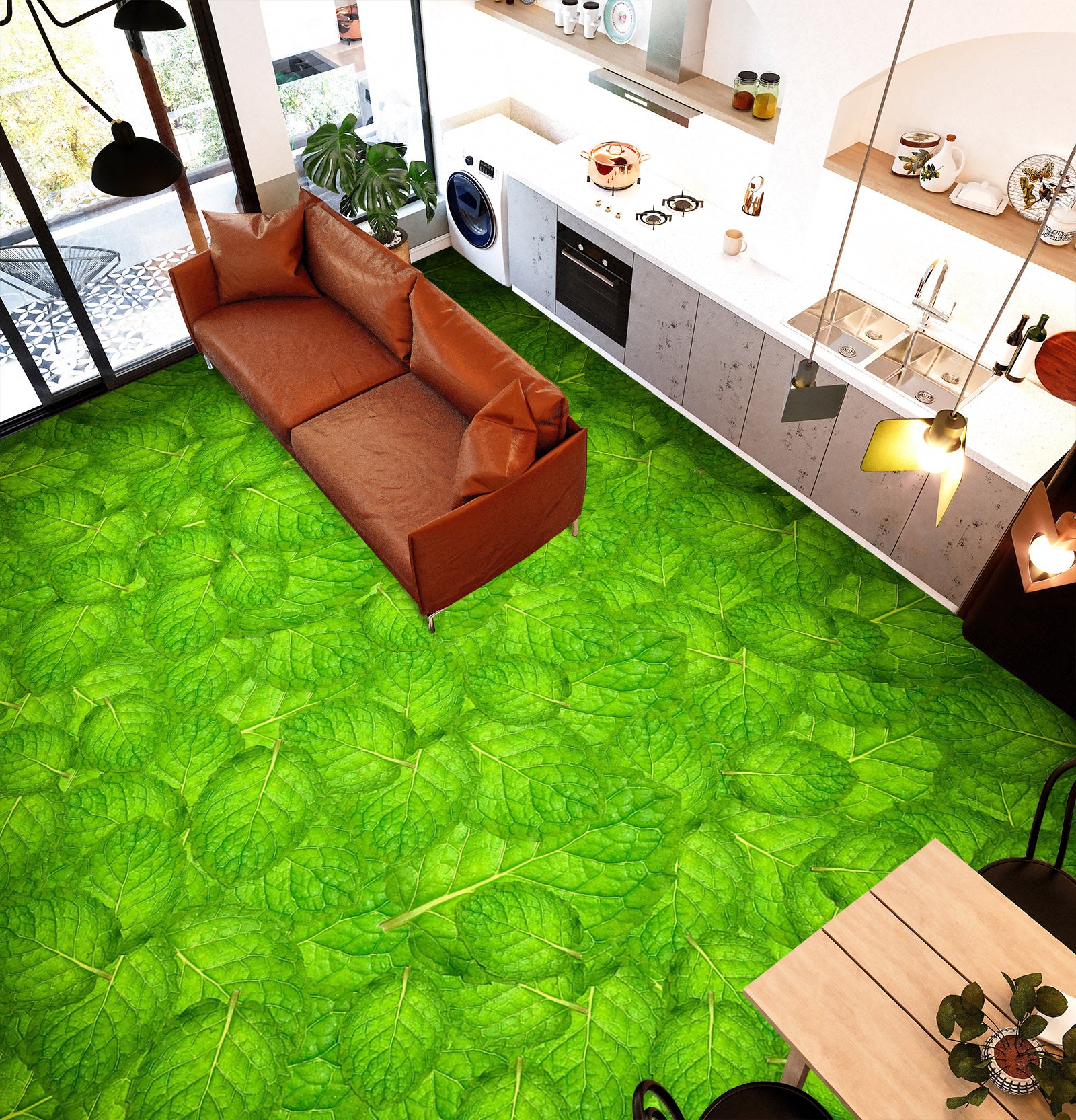 3D Bright Green Leaves 539 Floor Mural  Wallpaper Murals Rug & Mat Print Epoxy waterproof bath floor