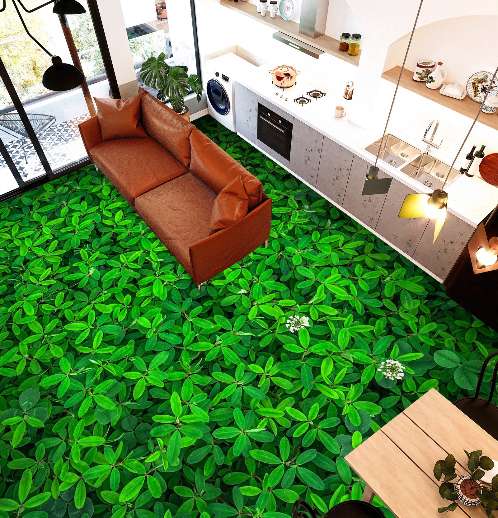 3D Verdant Green Leaves 1494 Floor Mural  Wallpaper Murals Self-Adhesive Removable Print Epoxy