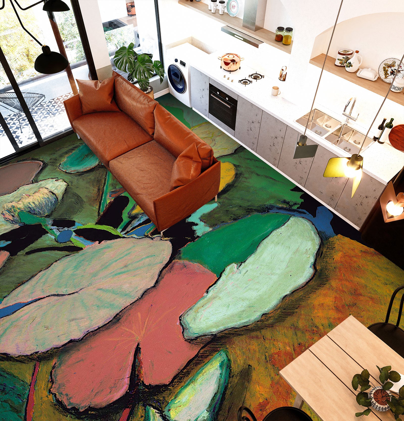 3D Lotus Leaf Painting 96127 Allan P. Friedlander Floor Mural  Wallpaper Murals Self-Adhesive Removable Print Epoxy