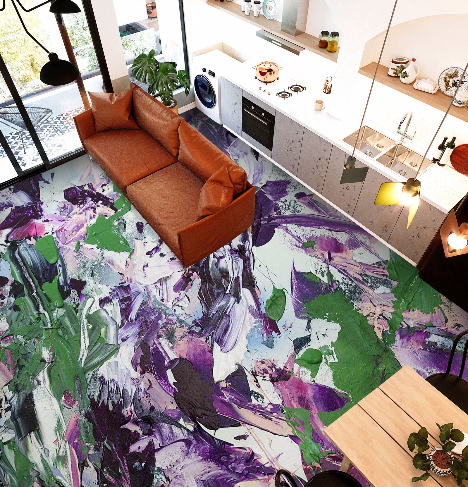 3D Green Purple Paint Pattern 96111 Allan P. Friedlander Floor Mural  Wallpaper Murals Self-Adhesive Removable Print Epoxy