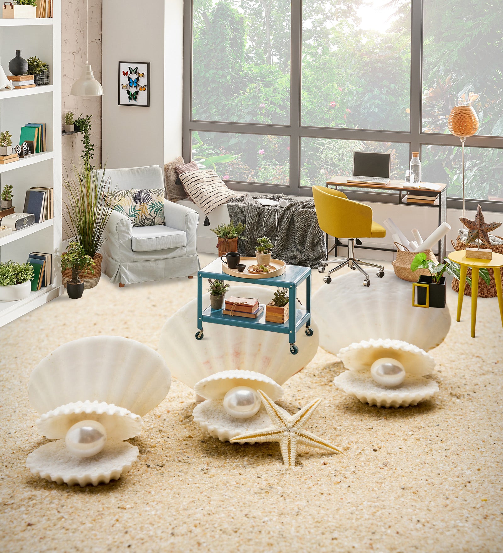 3D Three Pearl Shells 1108 Floor Mural  Wallpaper Murals Self-Adhesive Removable Print Epoxy