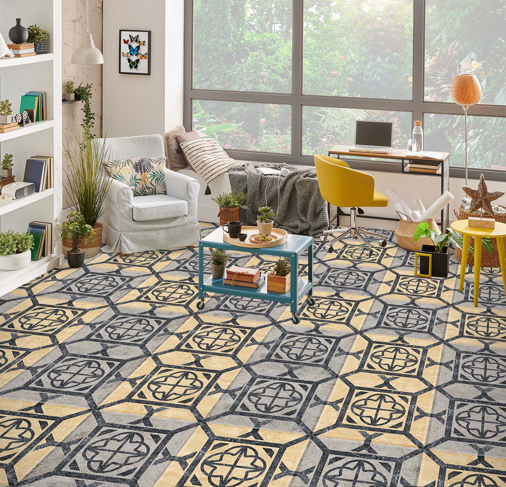 3D Light Yellow And Blue 982 Floor Mural  Wallpaper Murals Self-Adhesive Removable Print Epoxy