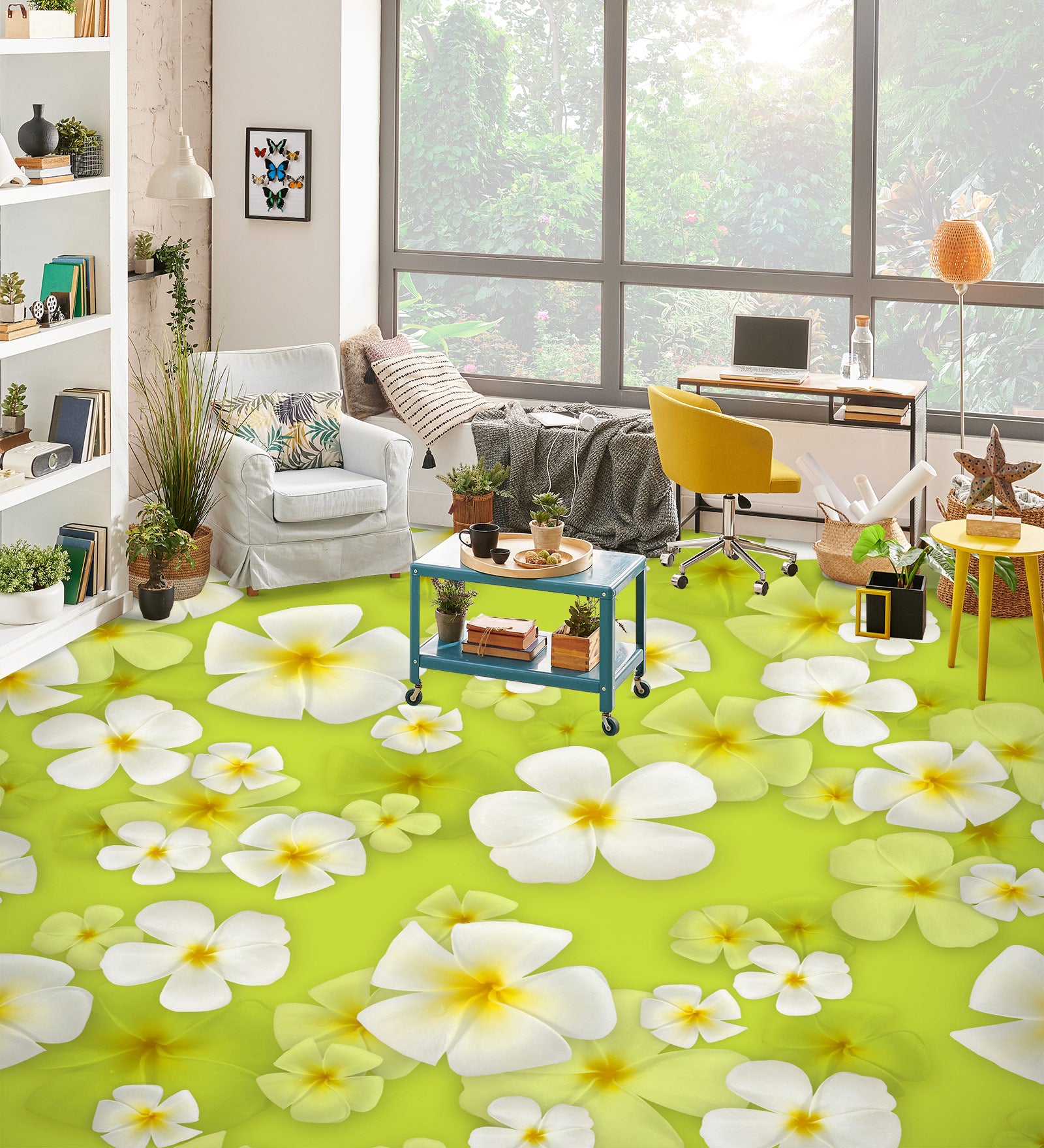 3D Summer White Flowers 1353 Floor Mural  Wallpaper Murals Self-Adhesive Removable Print Epoxy