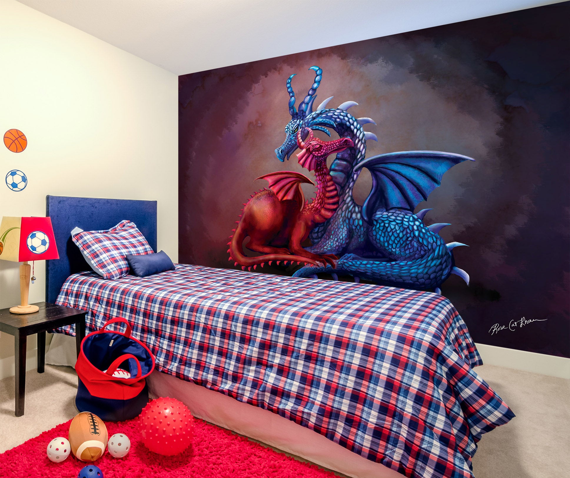 3D Two Dragons 1406 Rose Catherine Khan Wall Mural Wall Murals