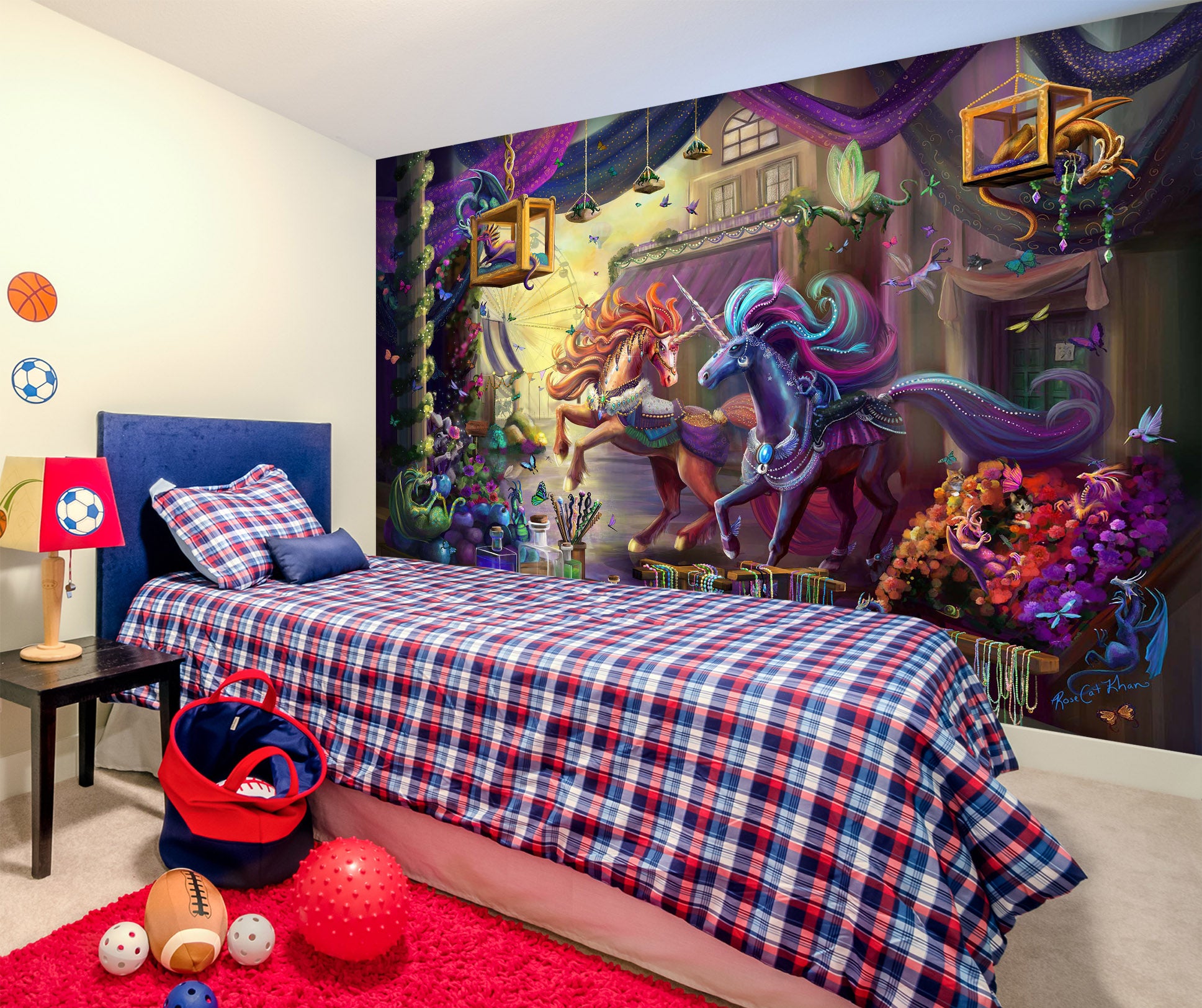 3D Two Horses 1417 Rose Catherine Khan Wall Mural Wall Murals