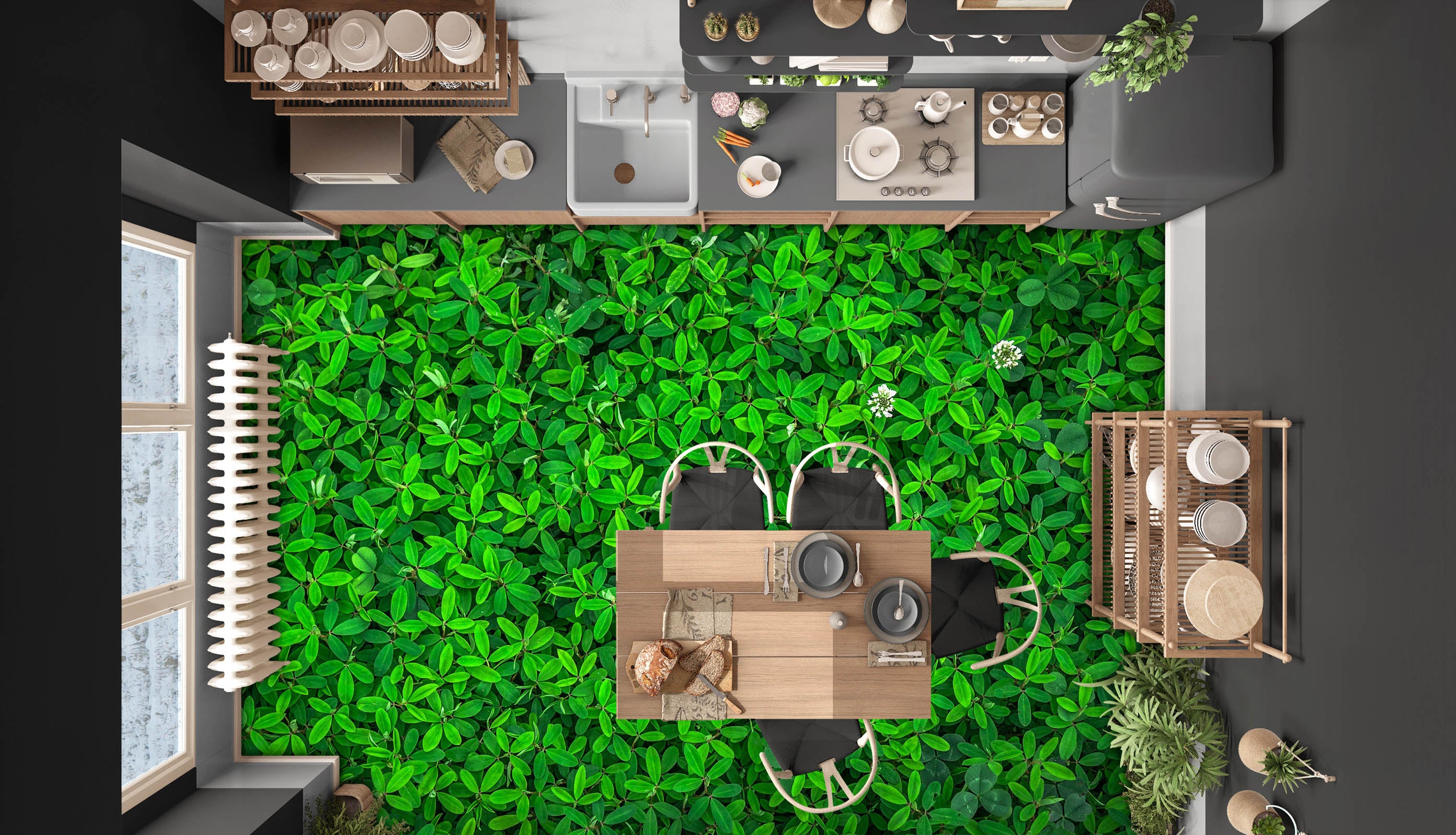 3D Verdant Green Leaves 1494 Floor Mural  Wallpaper Murals Self-Adhesive Removable Print Epoxy