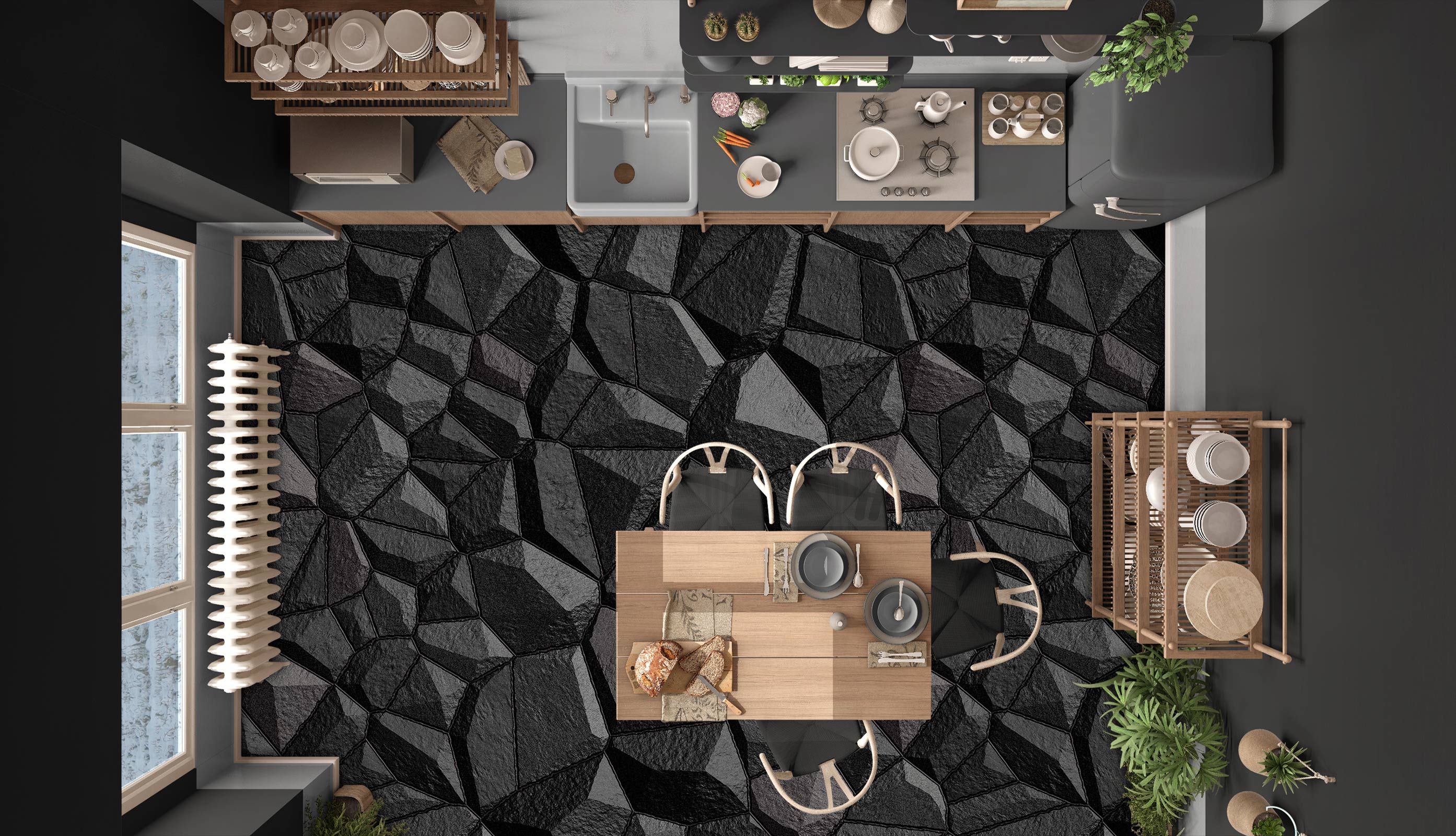 3D Simple Black Stones 1375 Floor Mural  Wallpaper Murals Self-Adhesive Removable Print Epoxy