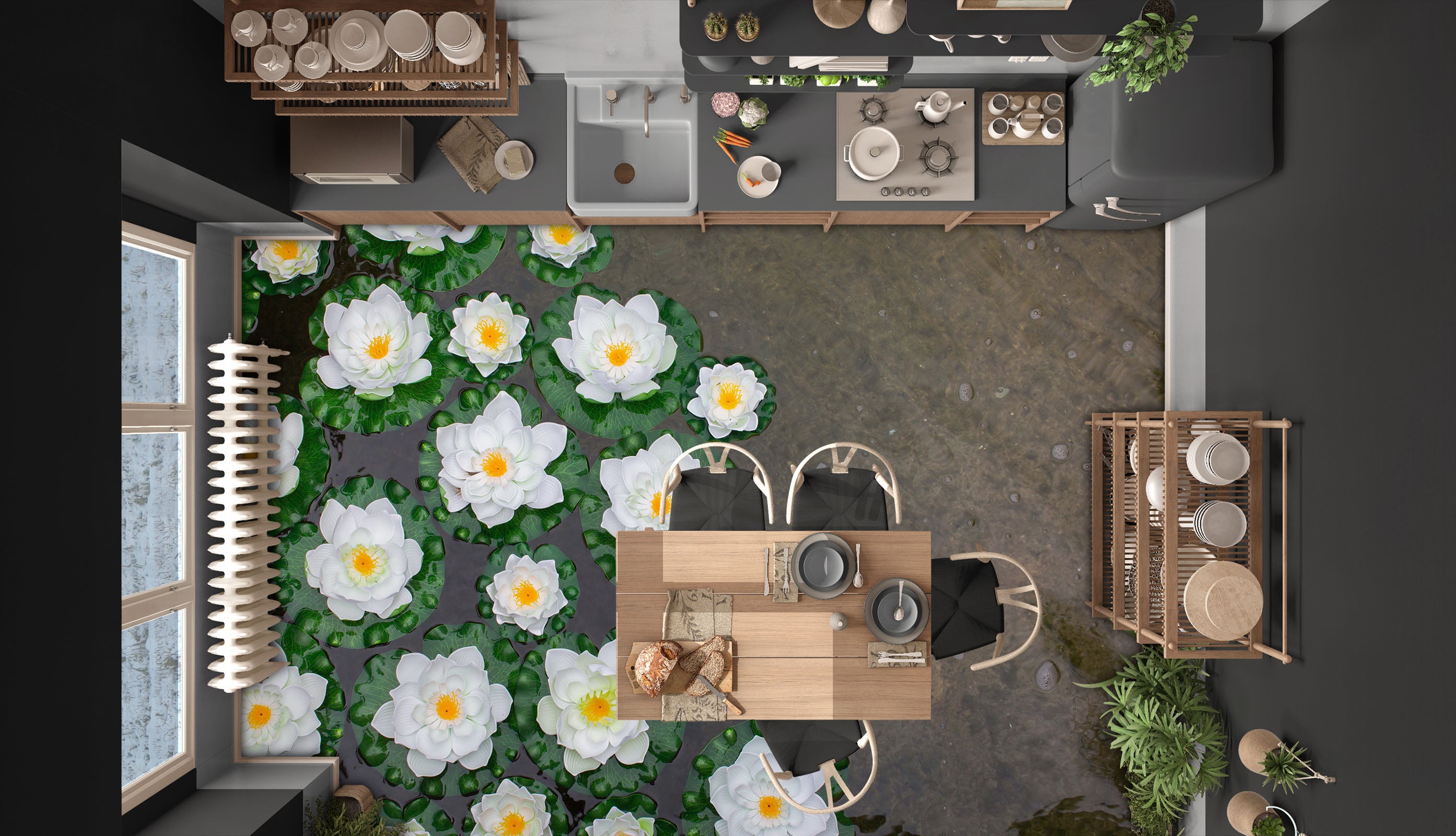 3D Dreamy White Water Lily 343 Floor Mural  Wallpaper Murals Rug & Mat Print Epoxy waterproof bath floor