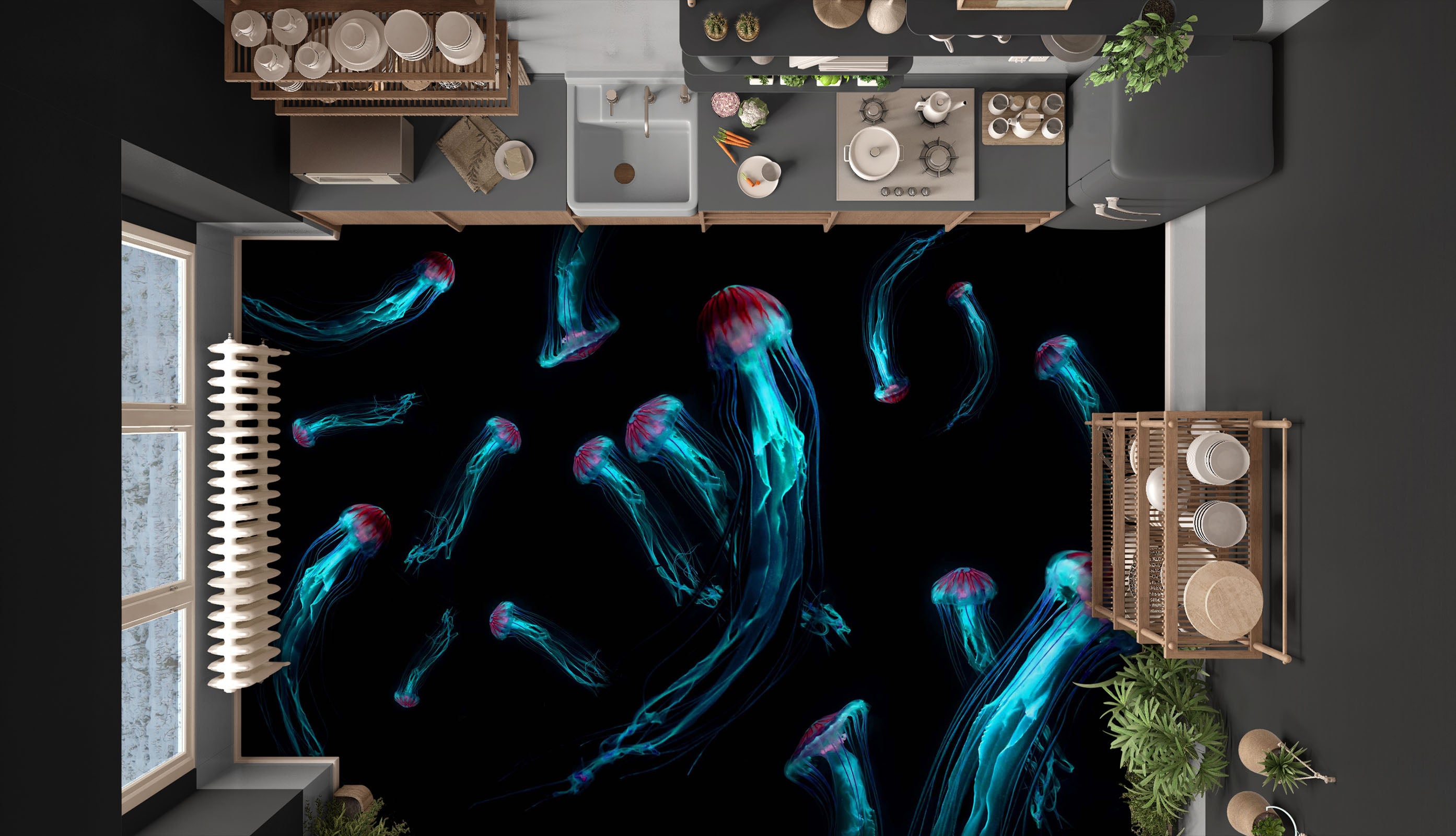 3D Psychedelic Jellyfish 687 Floor Mural  Wallpaper Murals Rug & Mat Print Epoxy waterproof bath floor