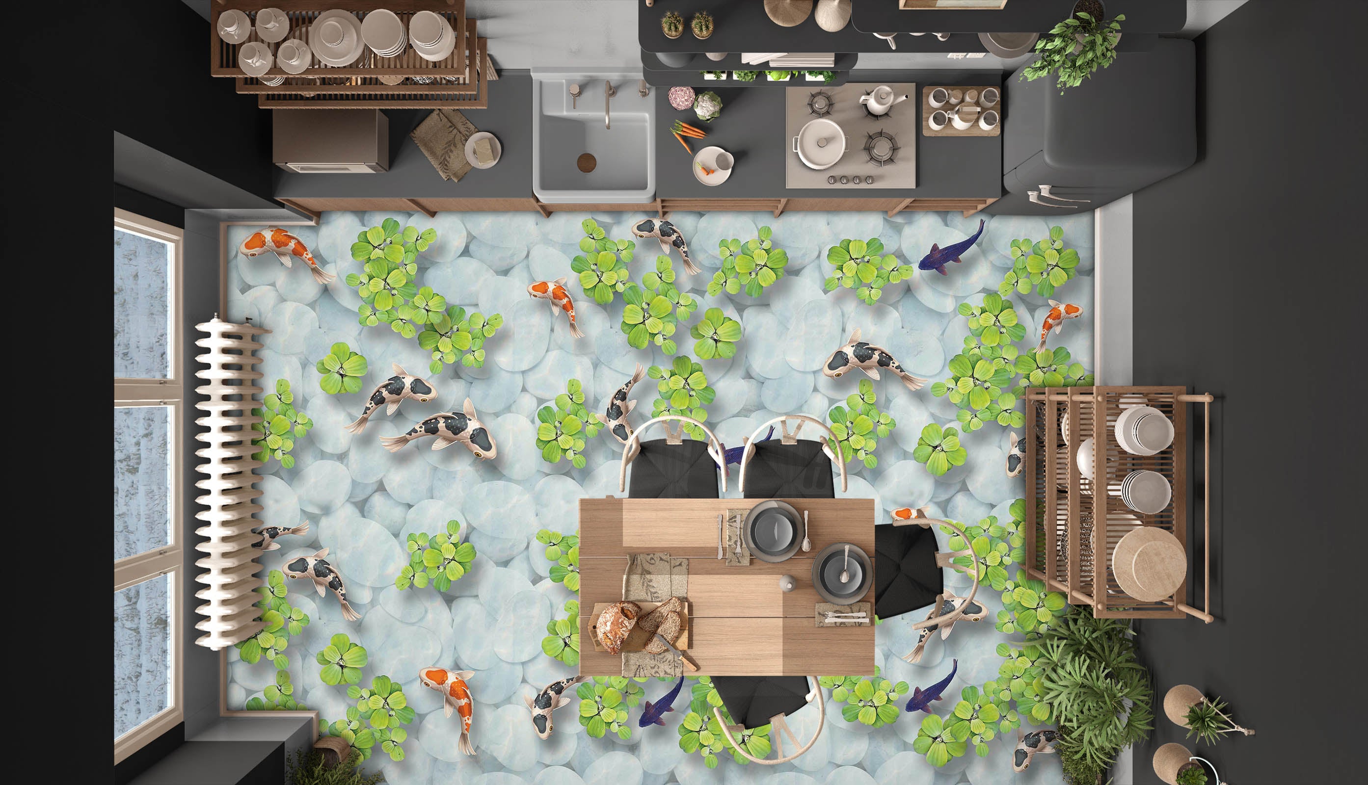 3D Leisurely Life Of Koi 265 Floor Mural  Wallpaper Murals Rug & Mat Print Epoxy waterproof bath floor