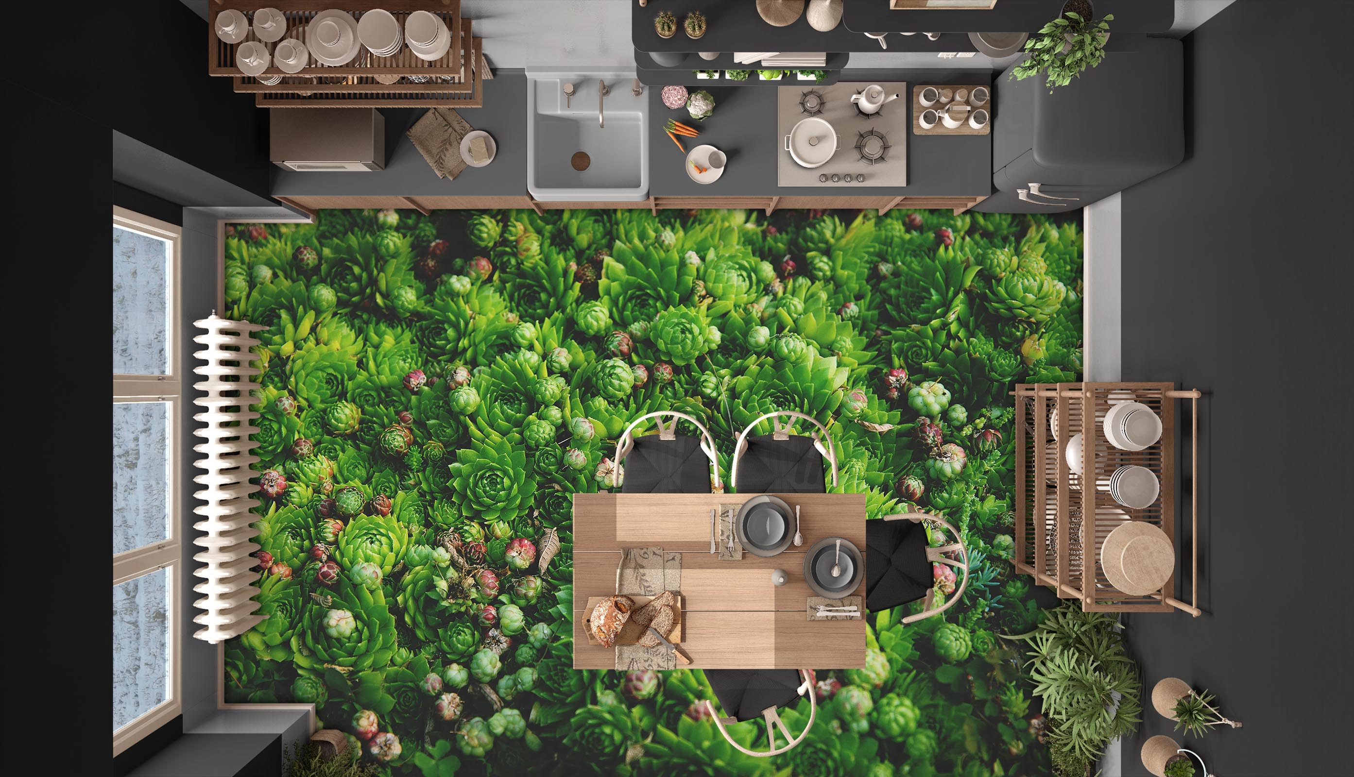 3D Green Succulents 351 Floor Mural  Wallpaper Murals Rug & Mat Print Epoxy waterproof bath floor