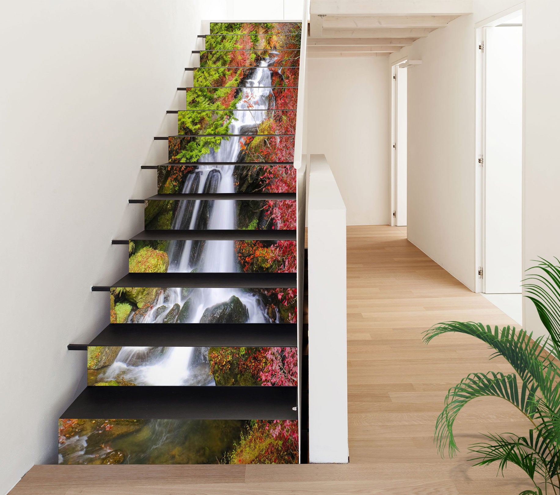 3D Waterfall Under Leaves 338 Stair Risers
