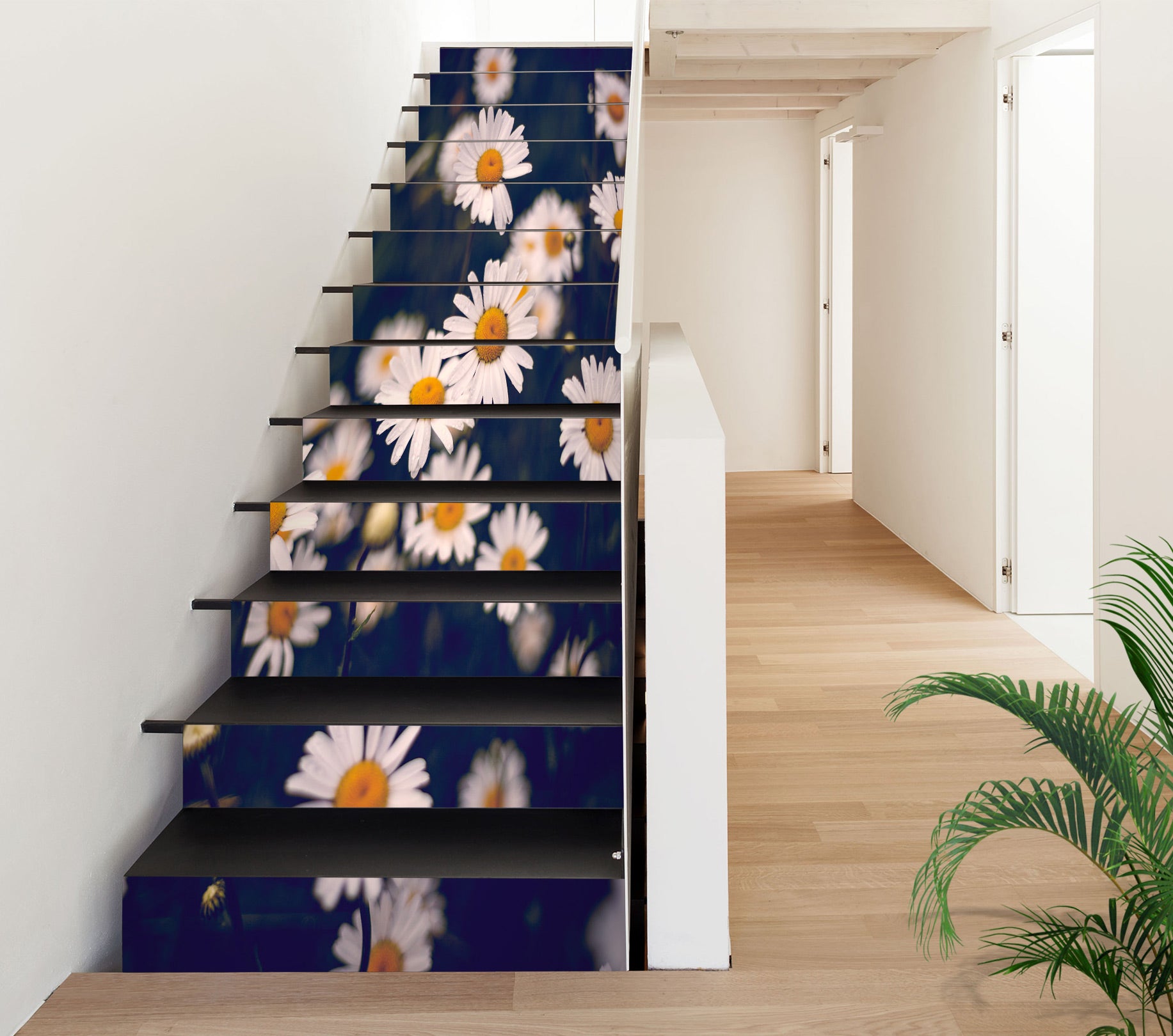 3D Fresh White Flowers 525 Stair Risers