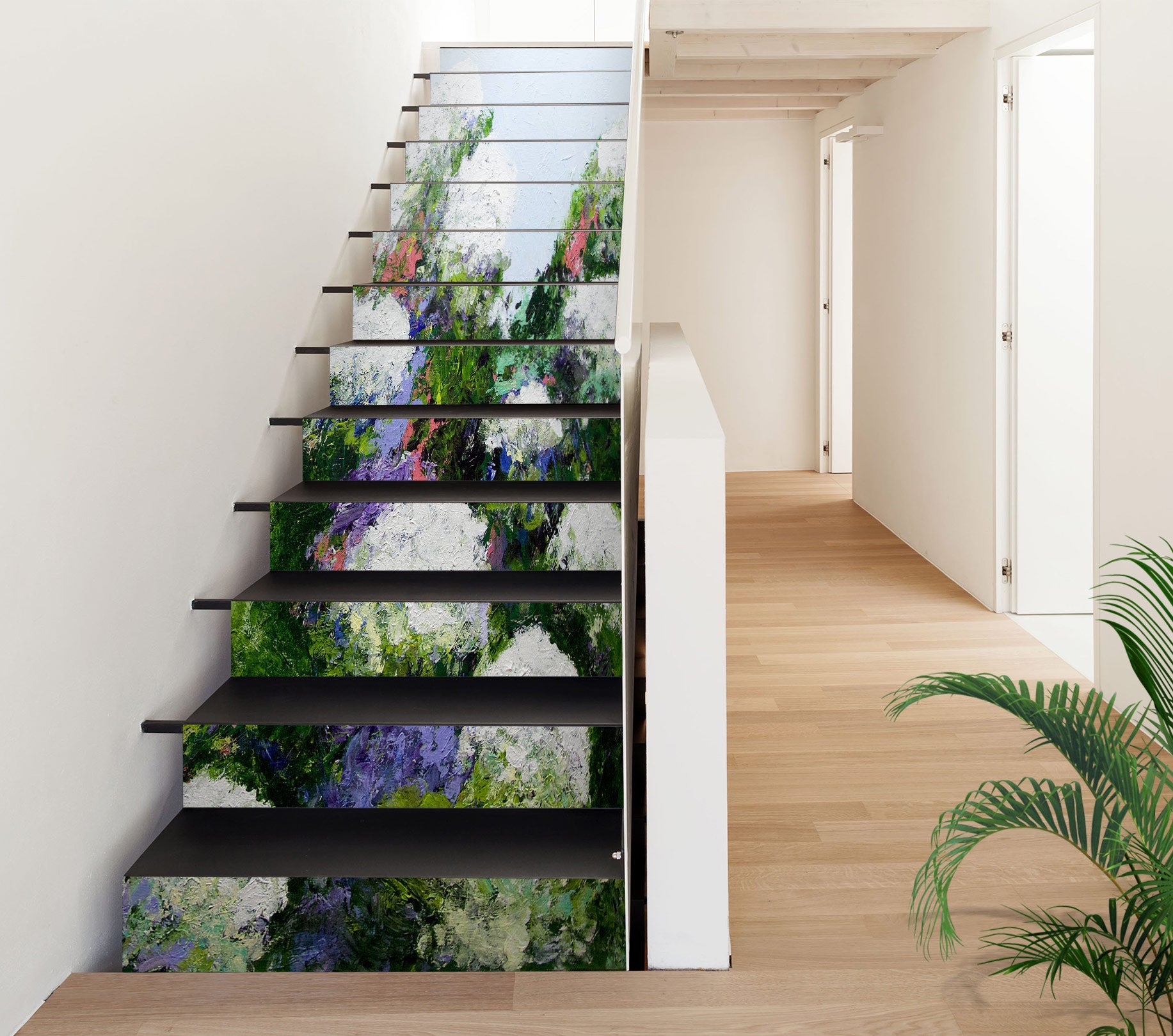 3D White Flowers Garden 90112 Allan P. Friedlander Stair Risers