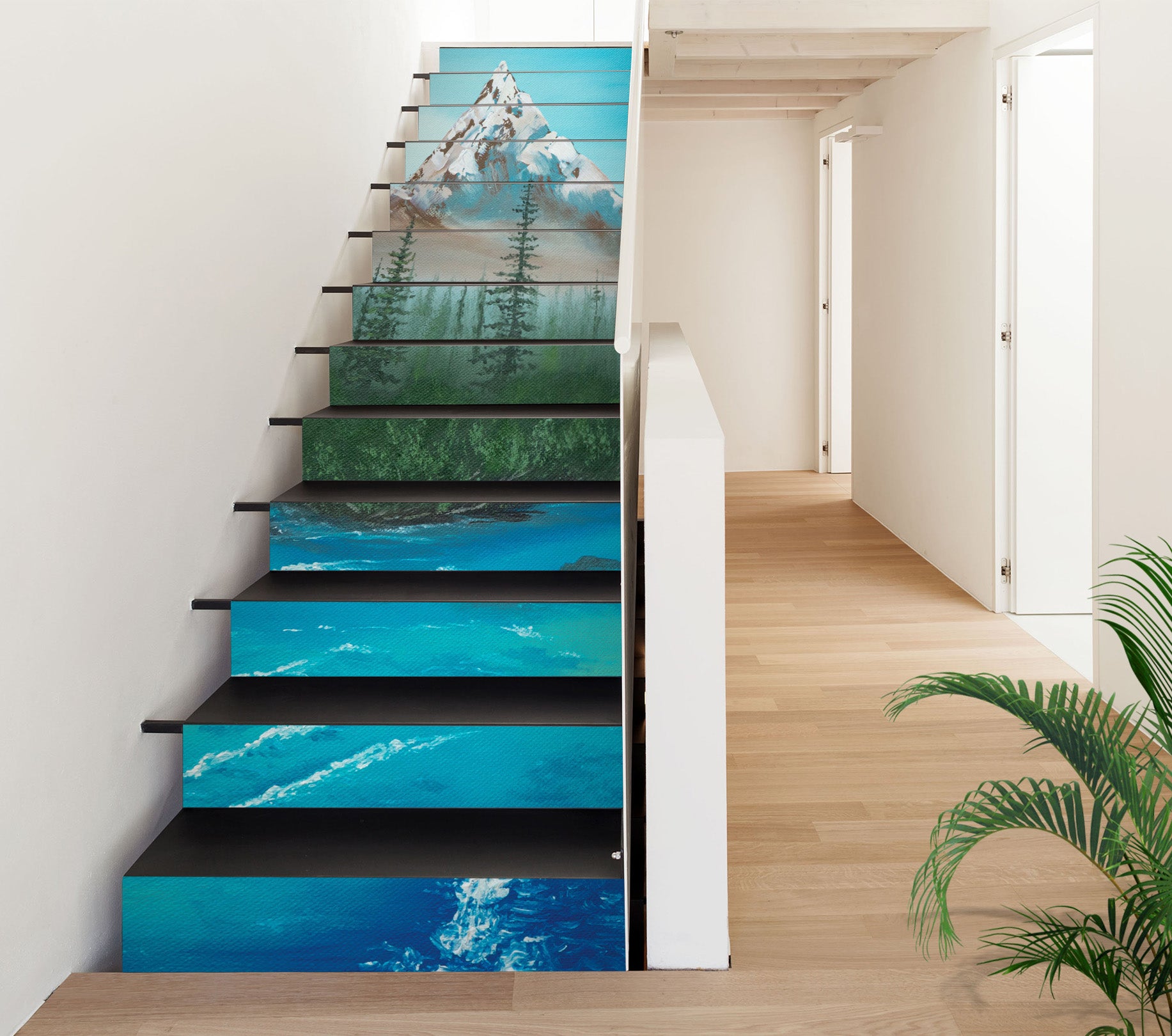 3D Snow Mountain River Forest 9479 Marina Zotova Stair Risers